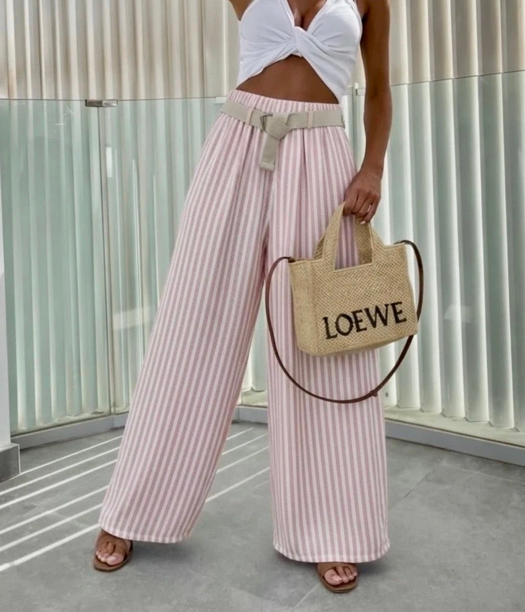 Pantalon fluide rayure Rose