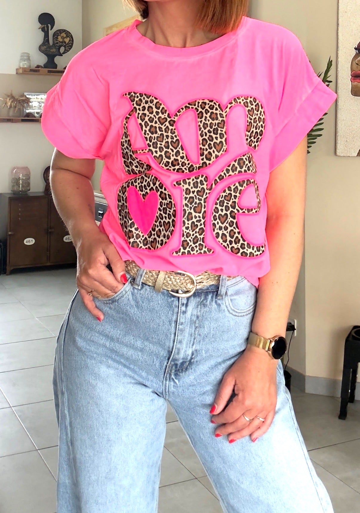 Tee Shirt Rose/Léopard AMORE