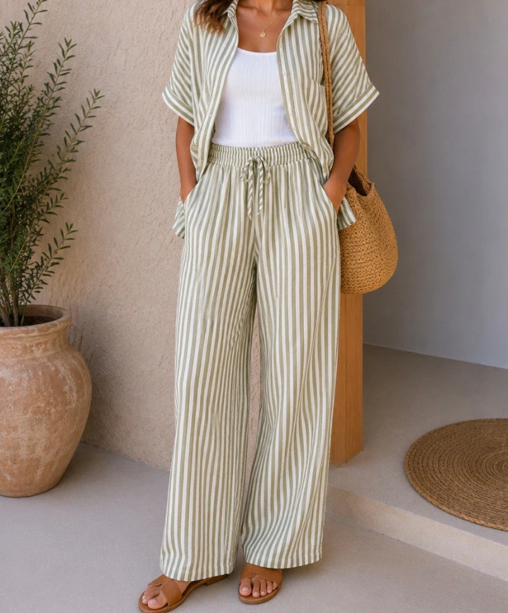 Pantalon rayures Kaki