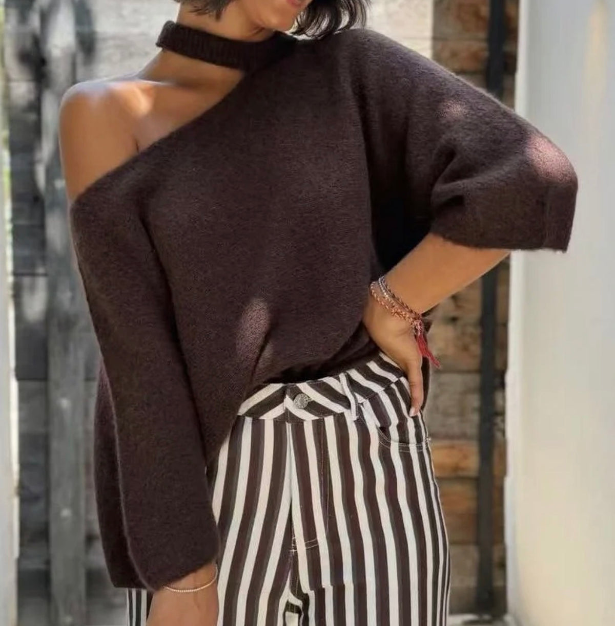 Pull épaule Marron