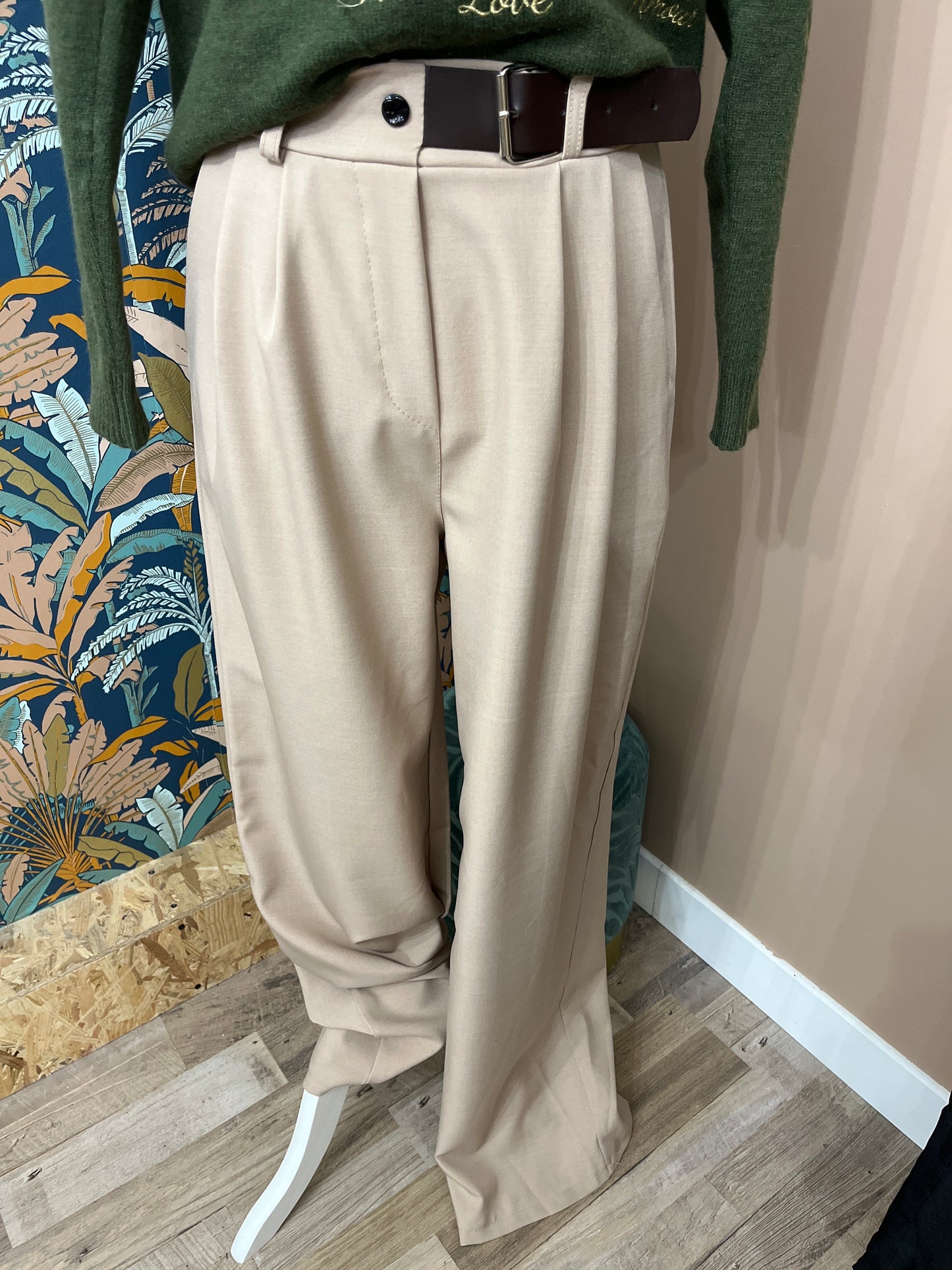 Pantalon fluide beige