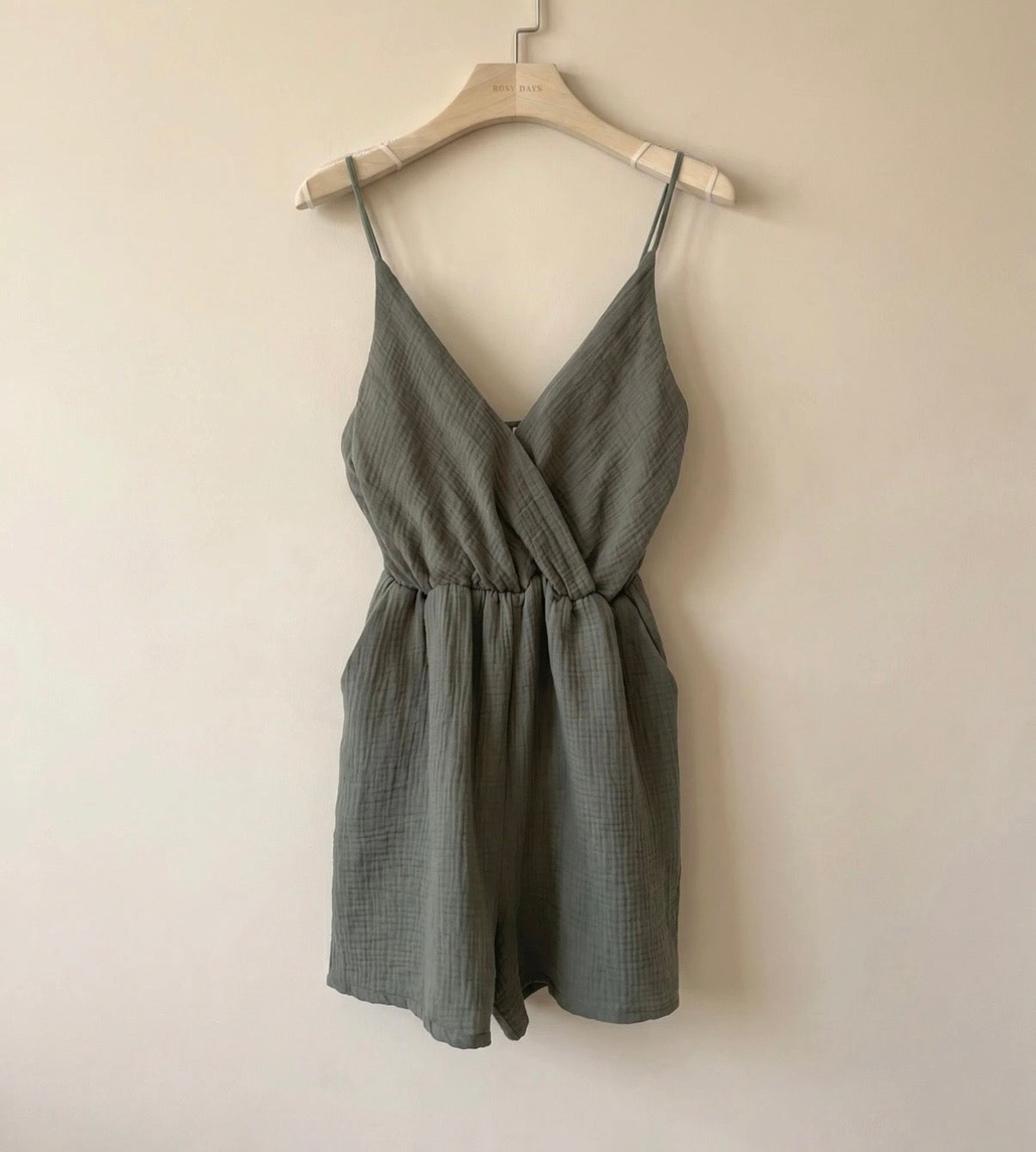 Combi-short Gaze de coton Kaki