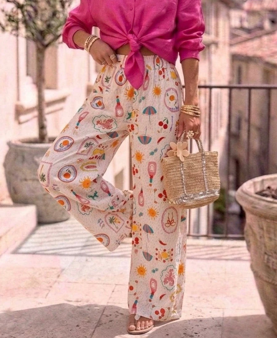 Pantalon motifs Ecru