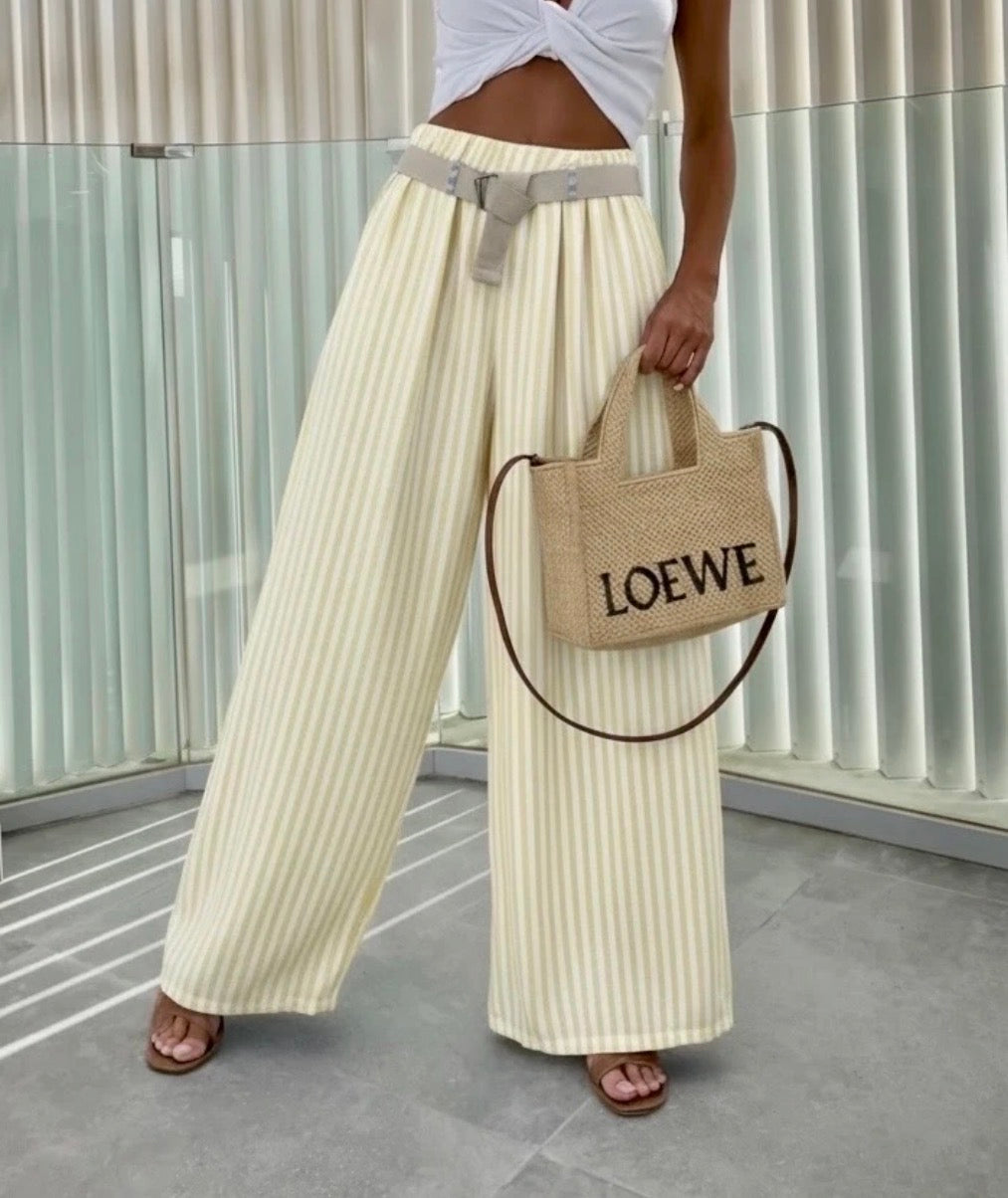 Pantalon fluide rayure jaune