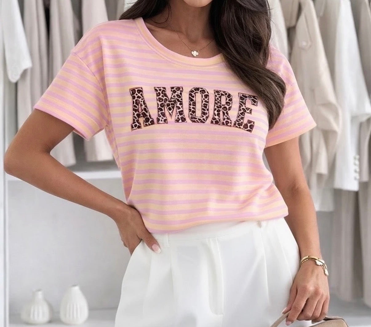 Tee Shirt Rayé Rose AMORE