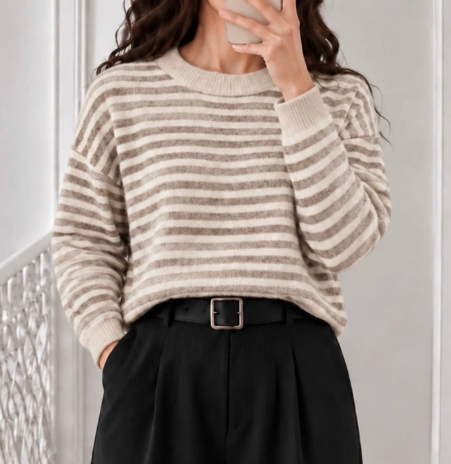 Pull rayé dos Beige