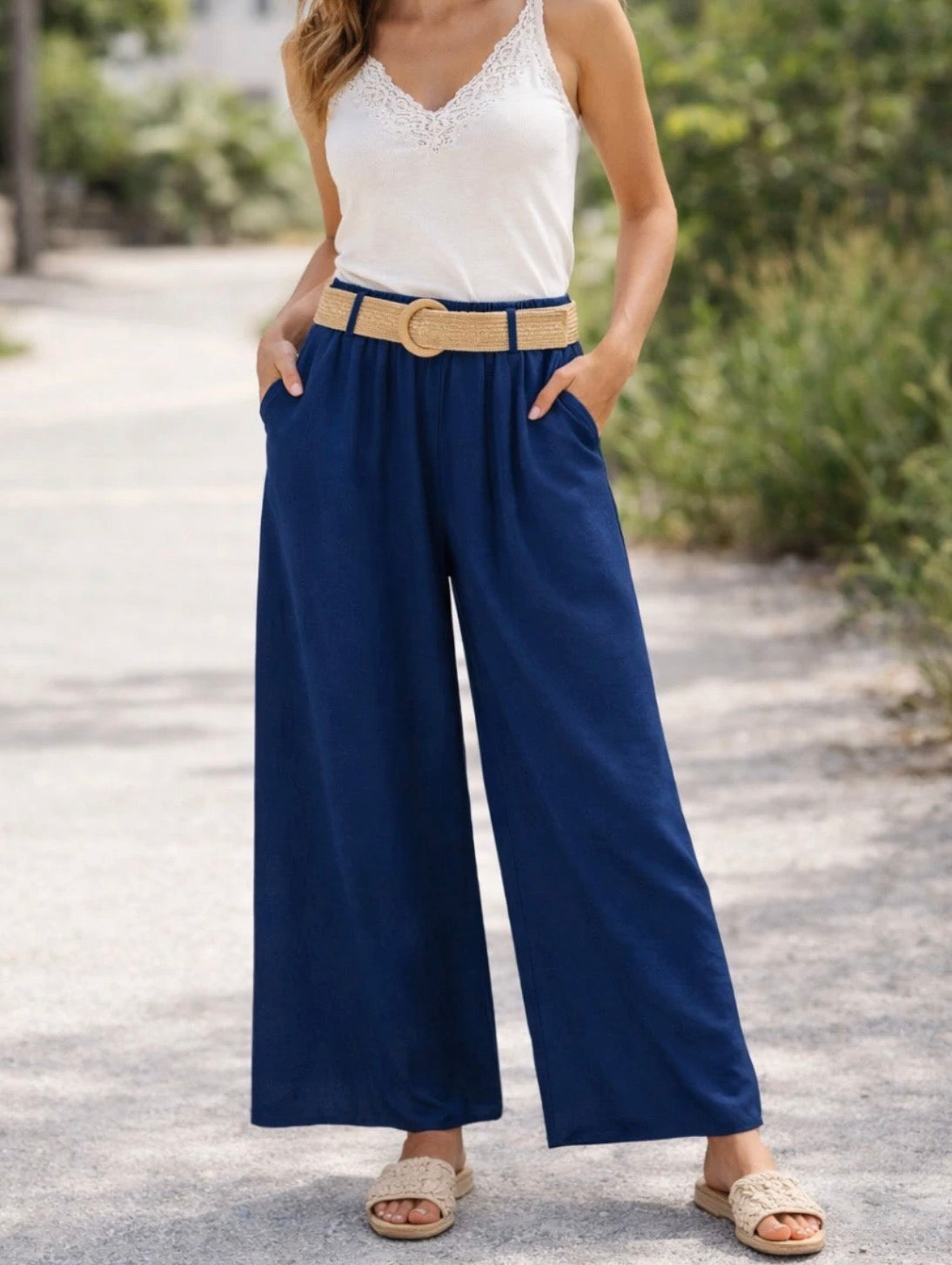 Pantalon Fluide/ceinture Marine