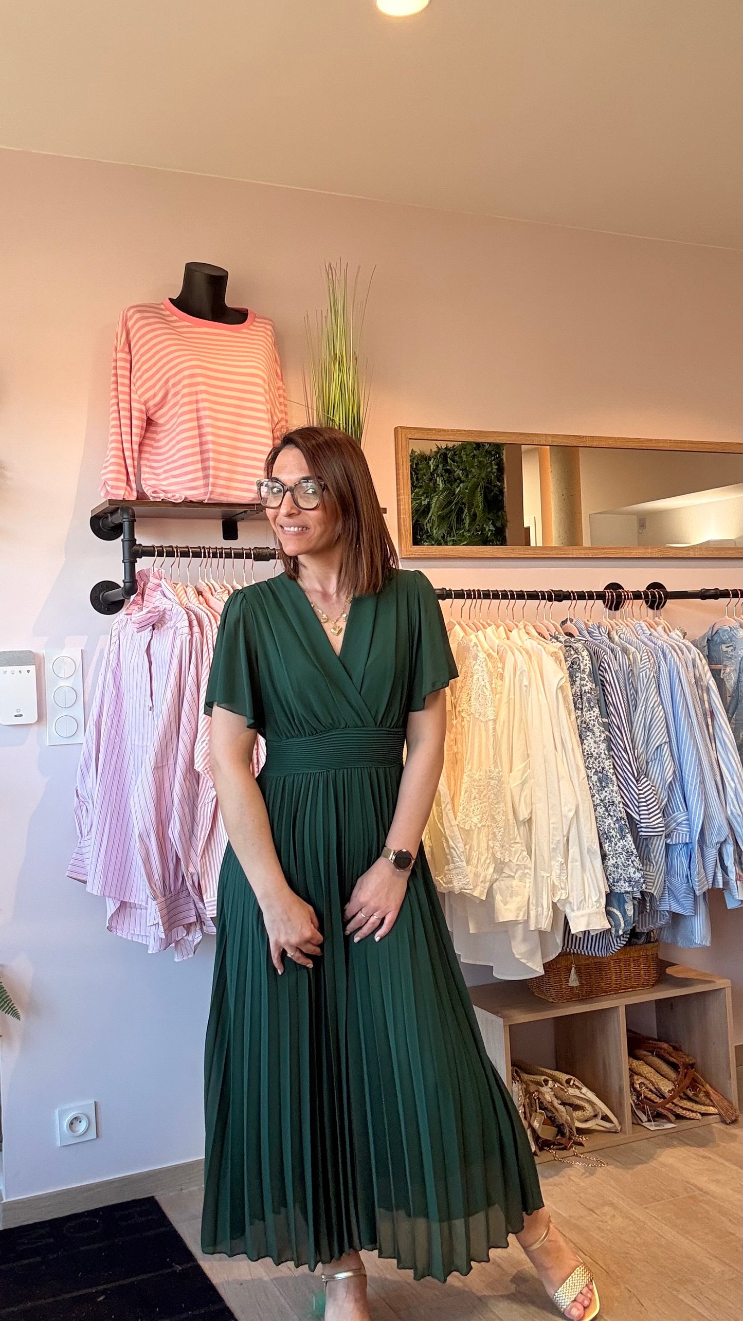 Robe Croisée/Plissée Vert Bouteille
