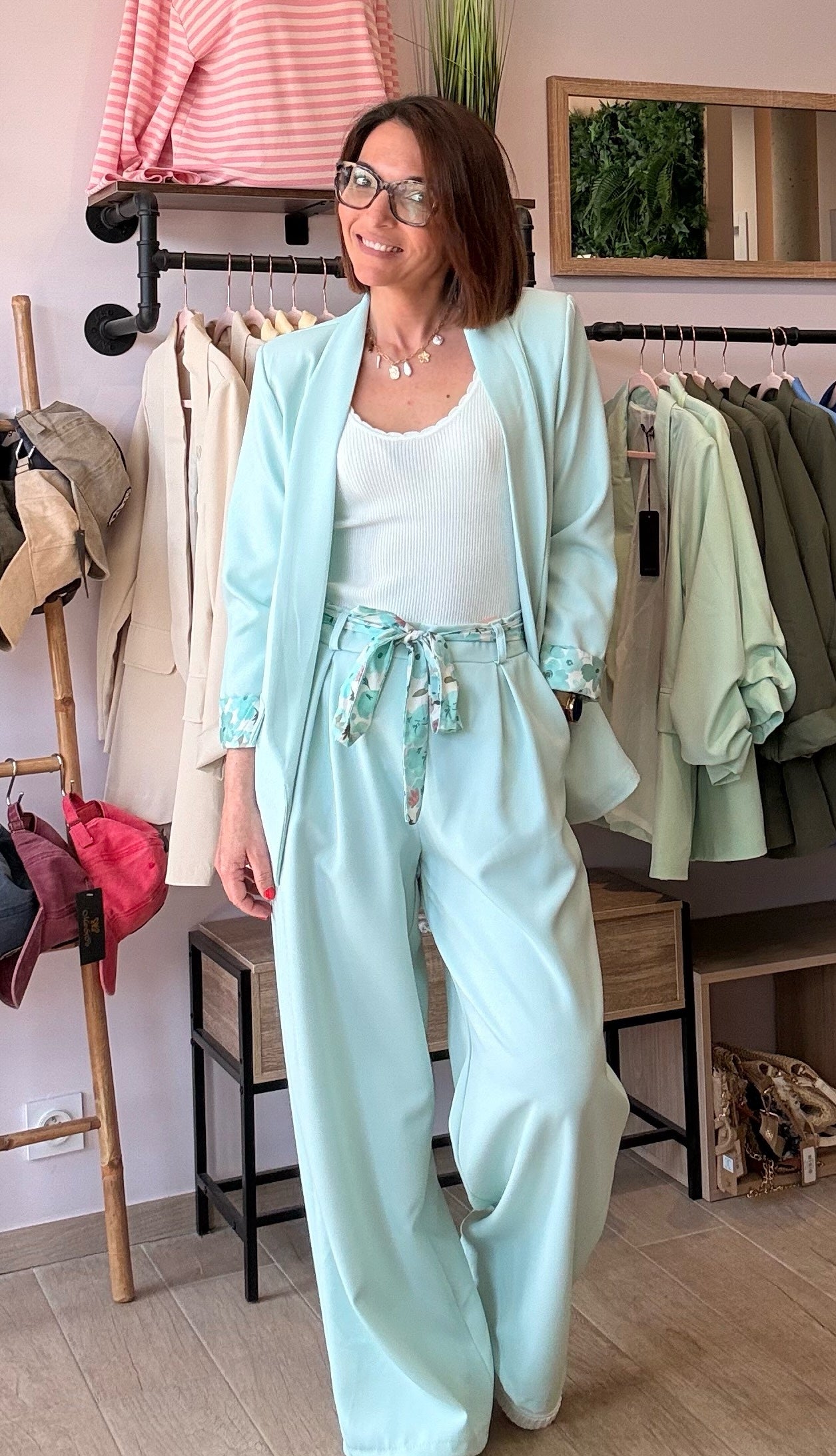 Blazer Vert d'eau/Fleuri