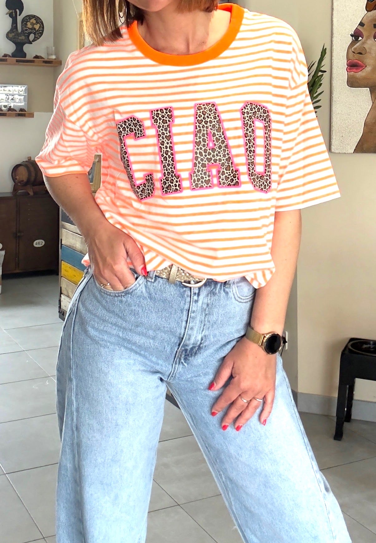 Tee Shirt Rayé Orange CIAO