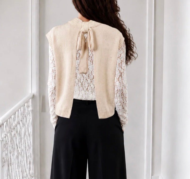 Pull SM dos ouvert Beige