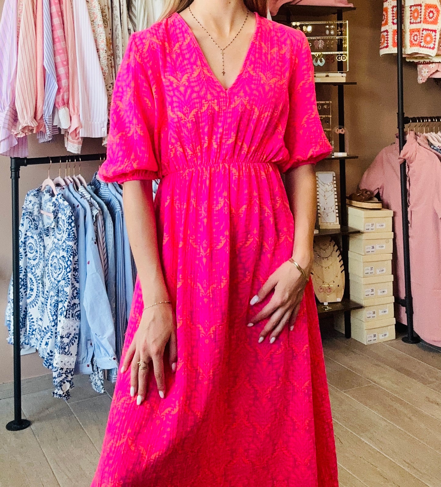Robe Gaze de coton Bohème Fushia