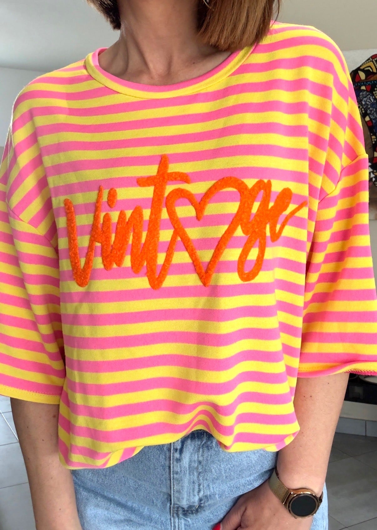 Tee Shirt Rayé Jaune Vintage