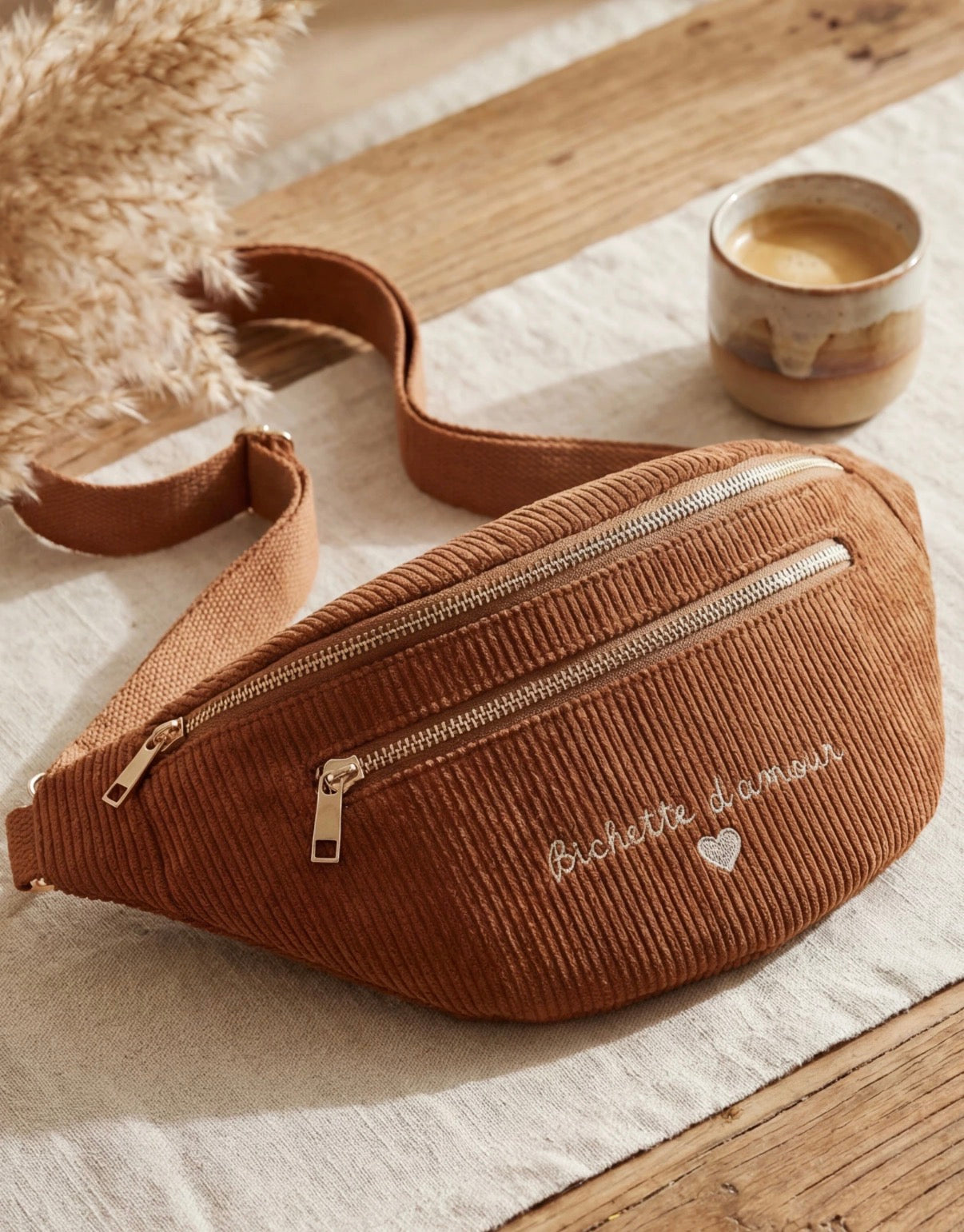 Sac banane velours Marron
