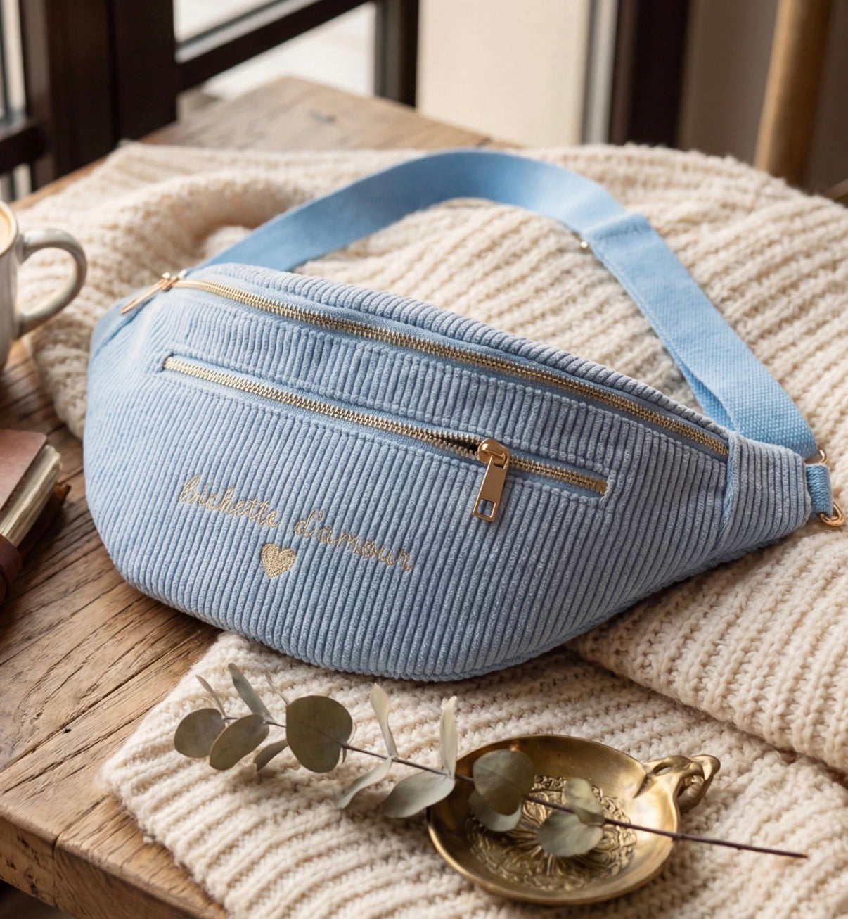 Sac banane velours Bleu