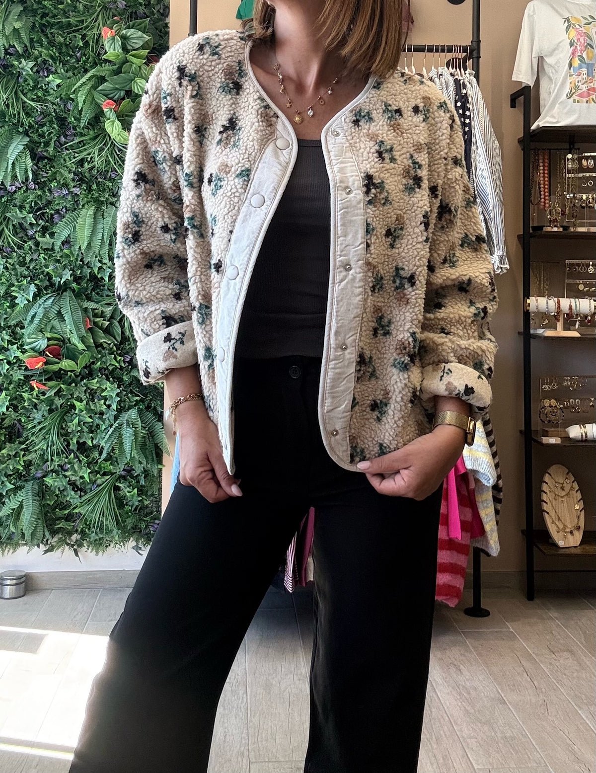 Veste moumoute Beige Fleuri