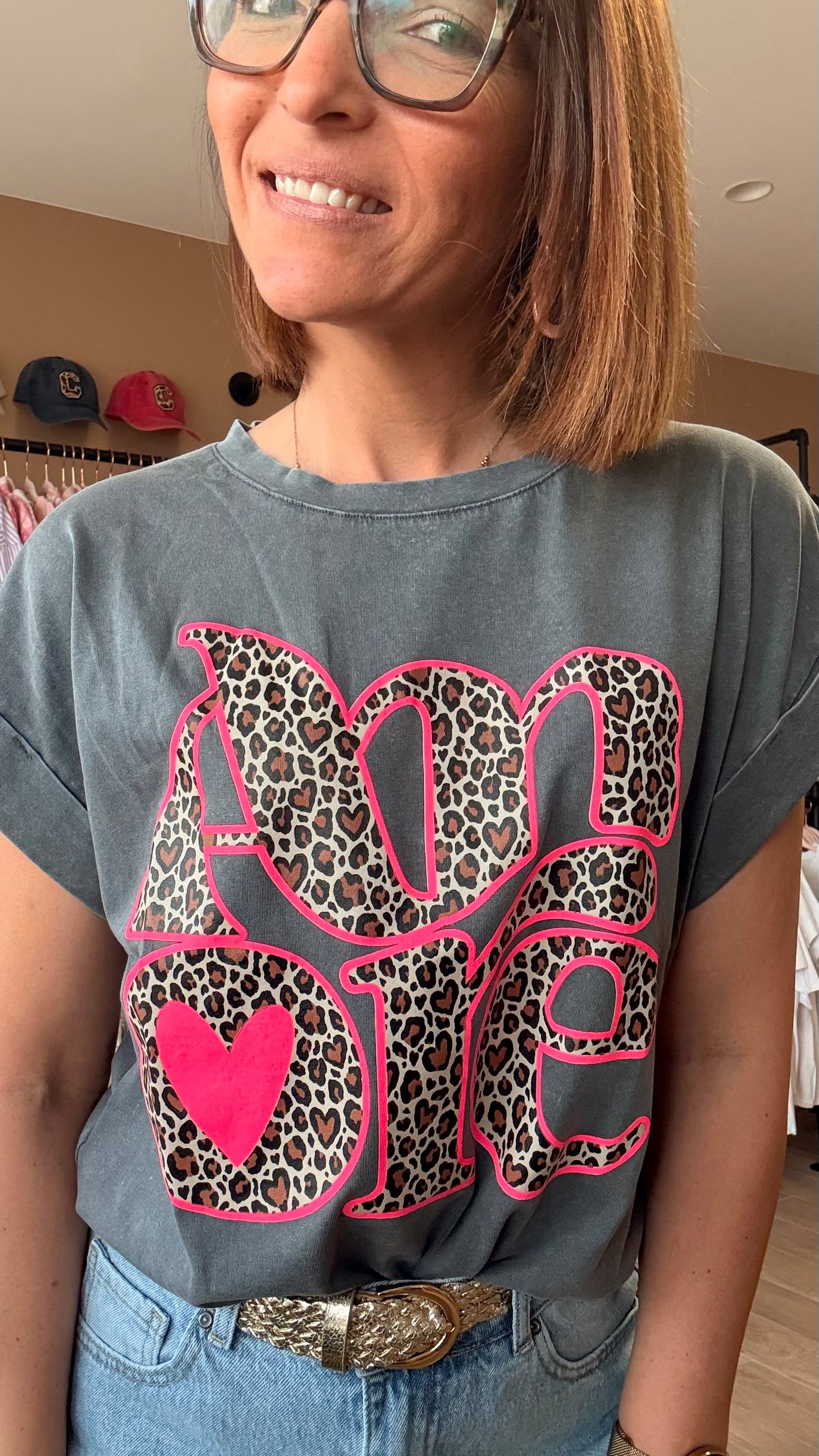 Tee Shirt Gris/Léopard AMORE