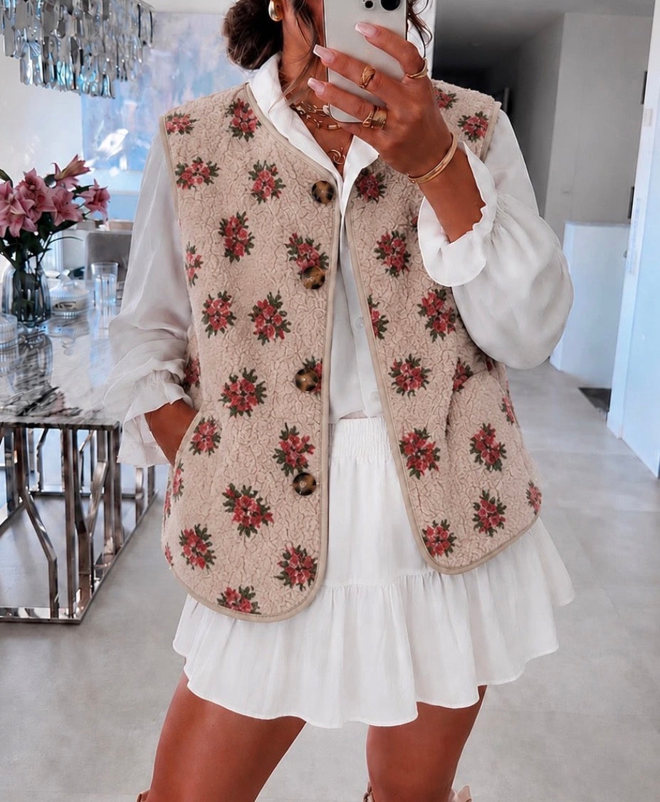 Gilet SM Fleuri Beige
