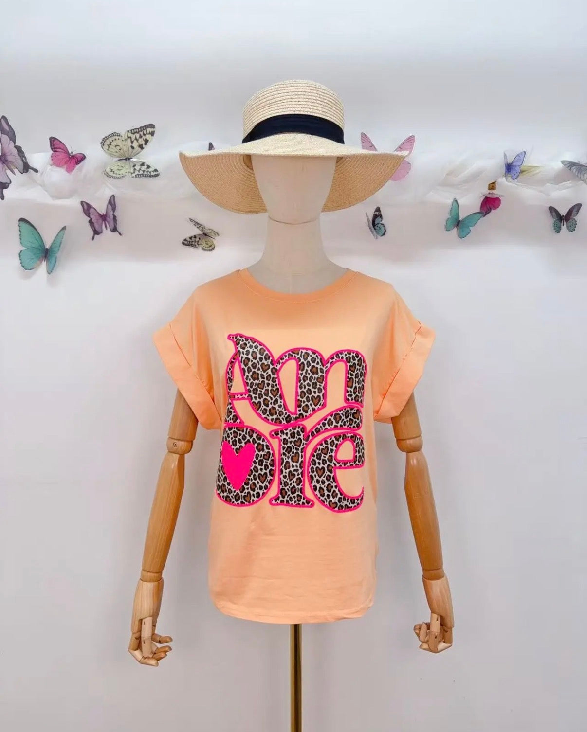 Tee Shirt Abricot/Léopard AMORE