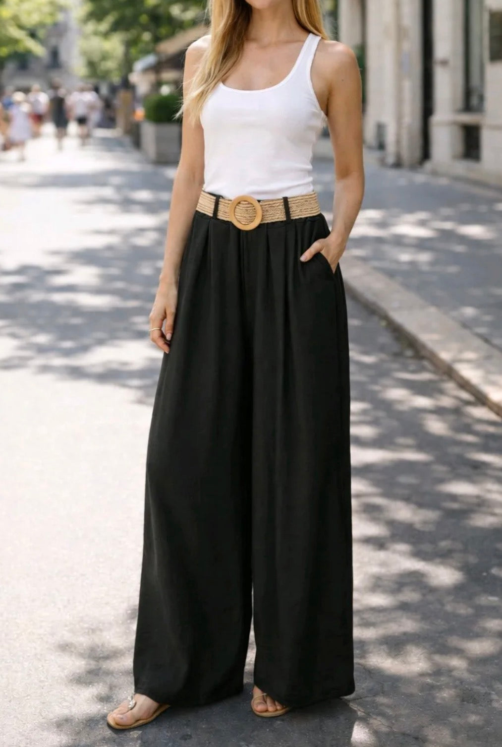 Pantalon Fluide/ceinture Noir