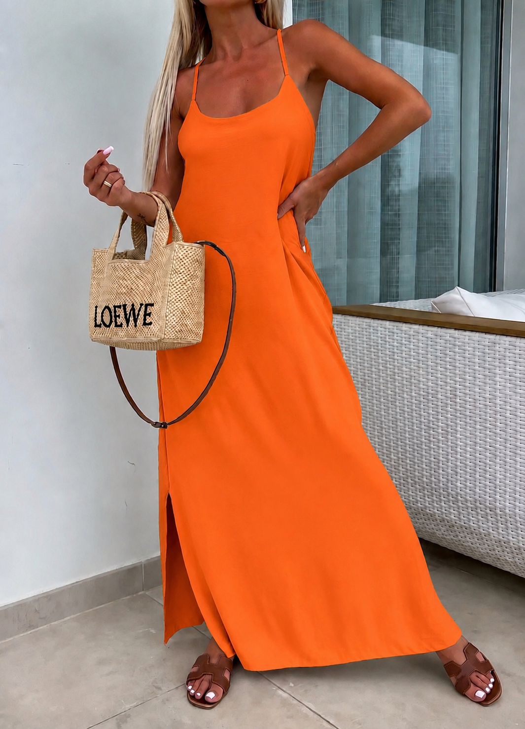 Robe longue Croisé Orange