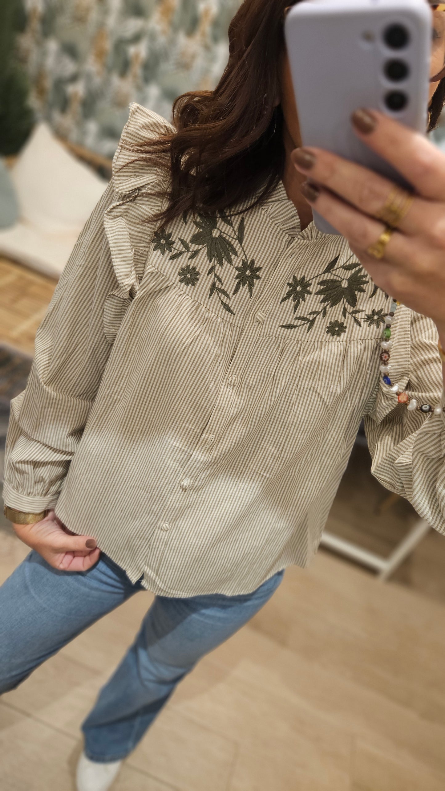 Blouse Kaki à rayures
