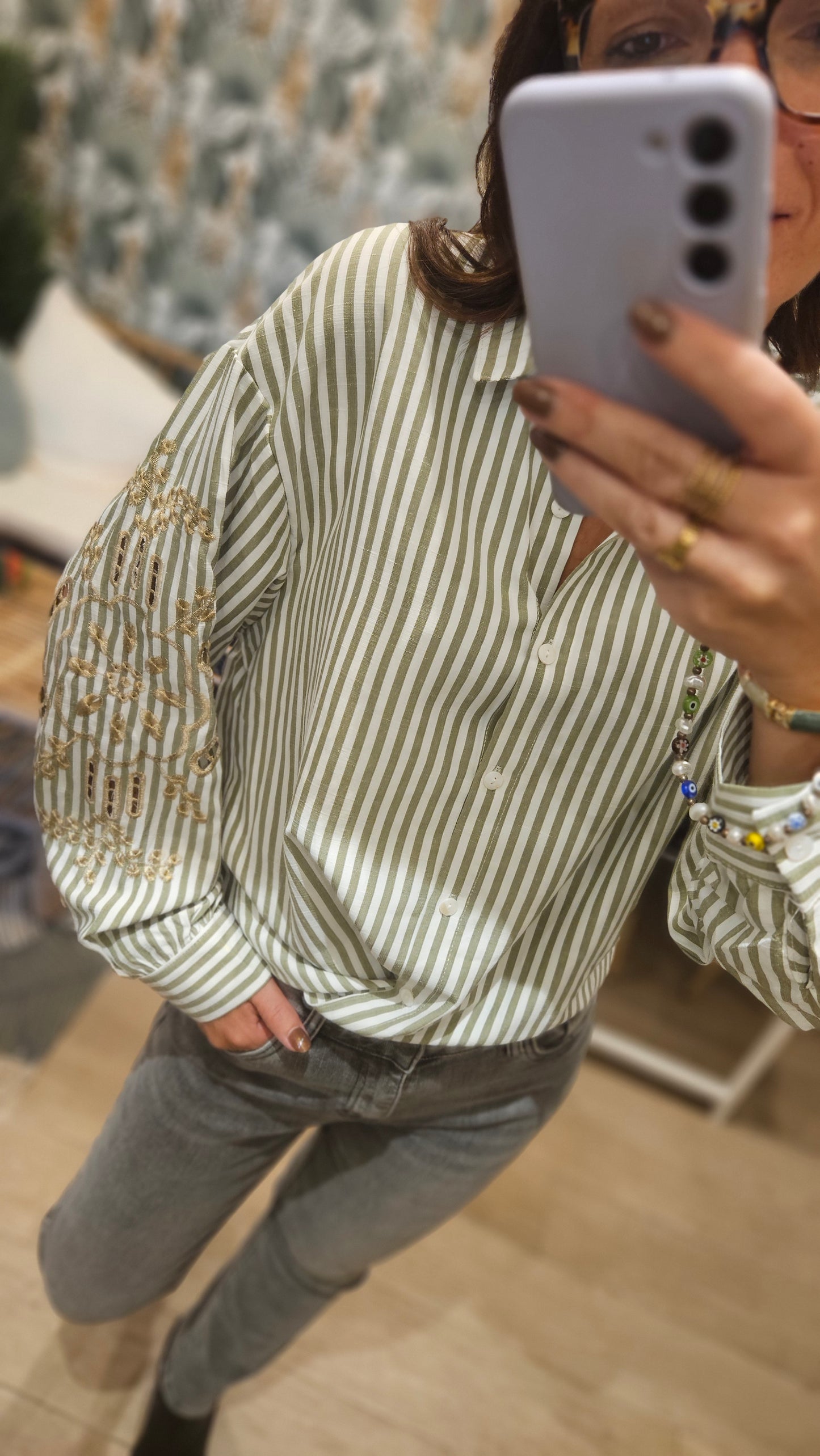 Chemise à rayures Kaki