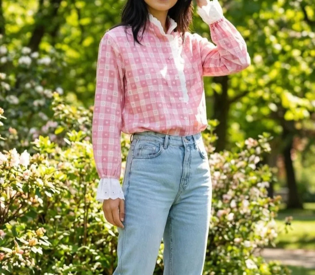 Chemise à carreaux roses