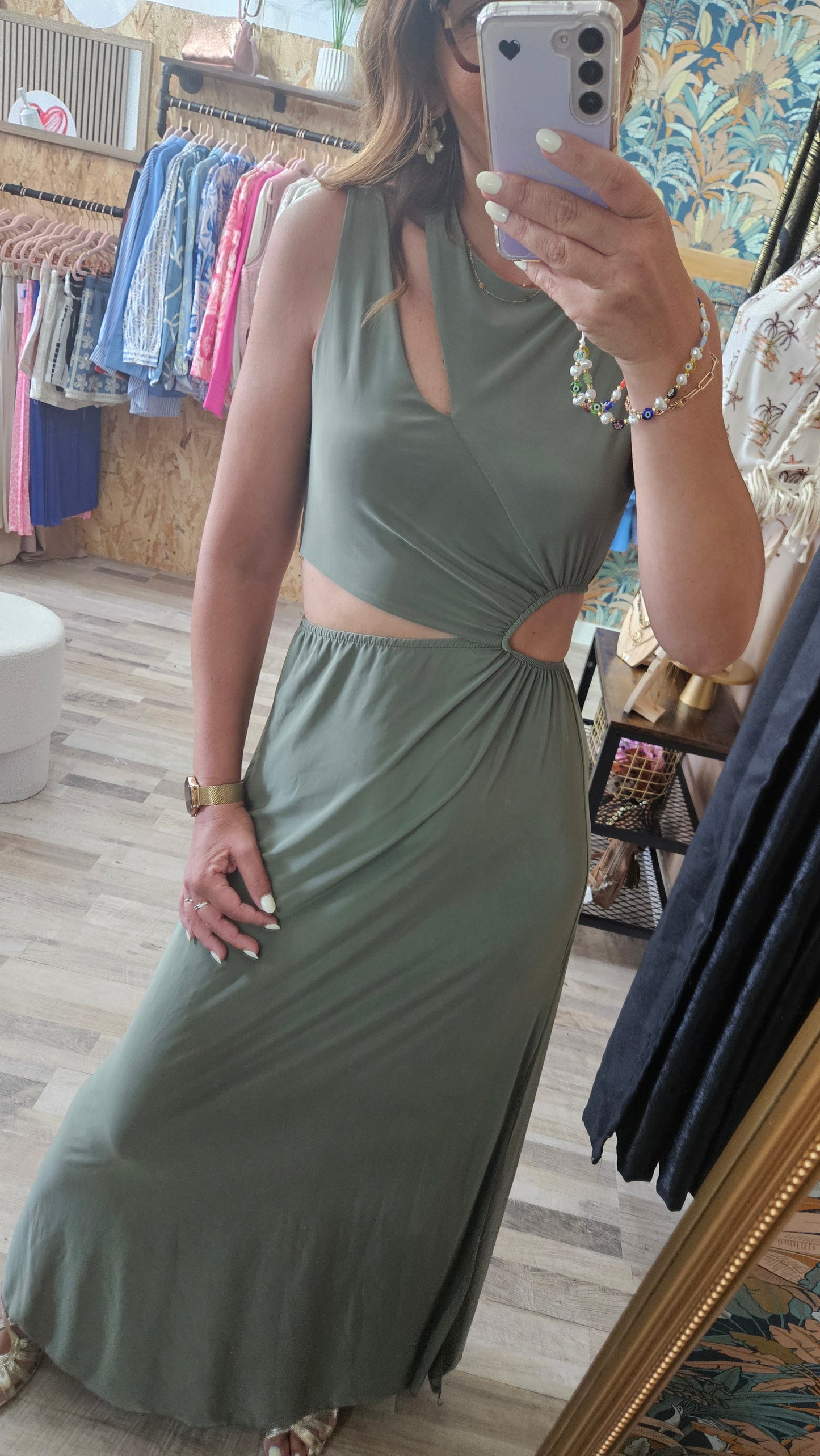 Robe longue ouverte Kaki