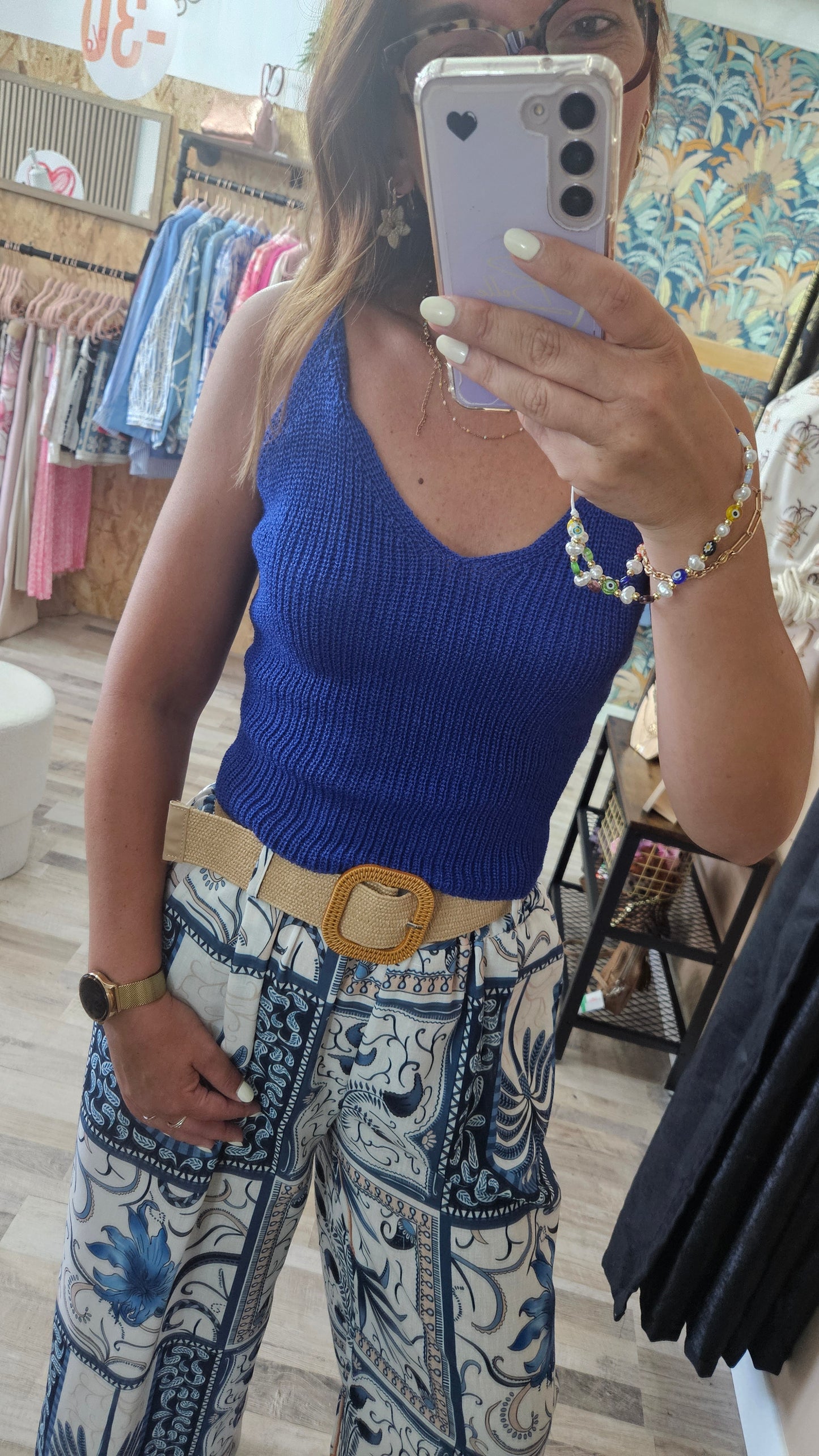 Top maille Bleu