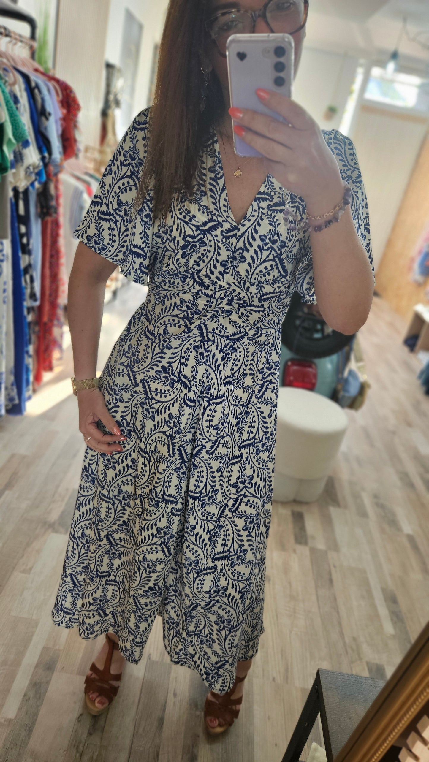 Robe longue motifs bleus MV