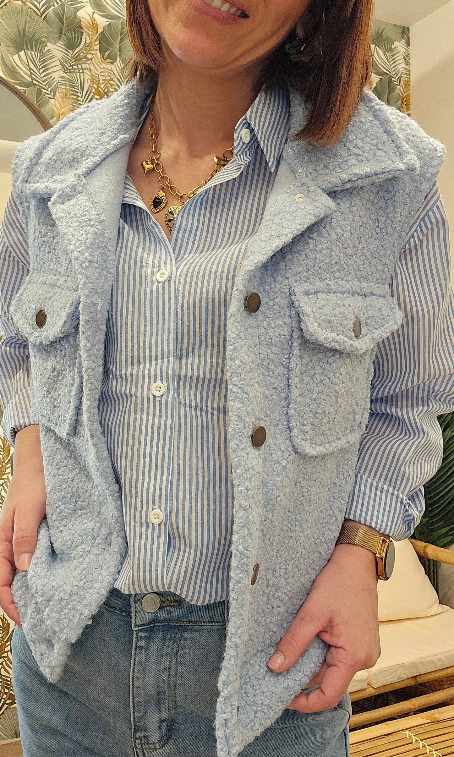 Gilet SM Col Bleu ciel