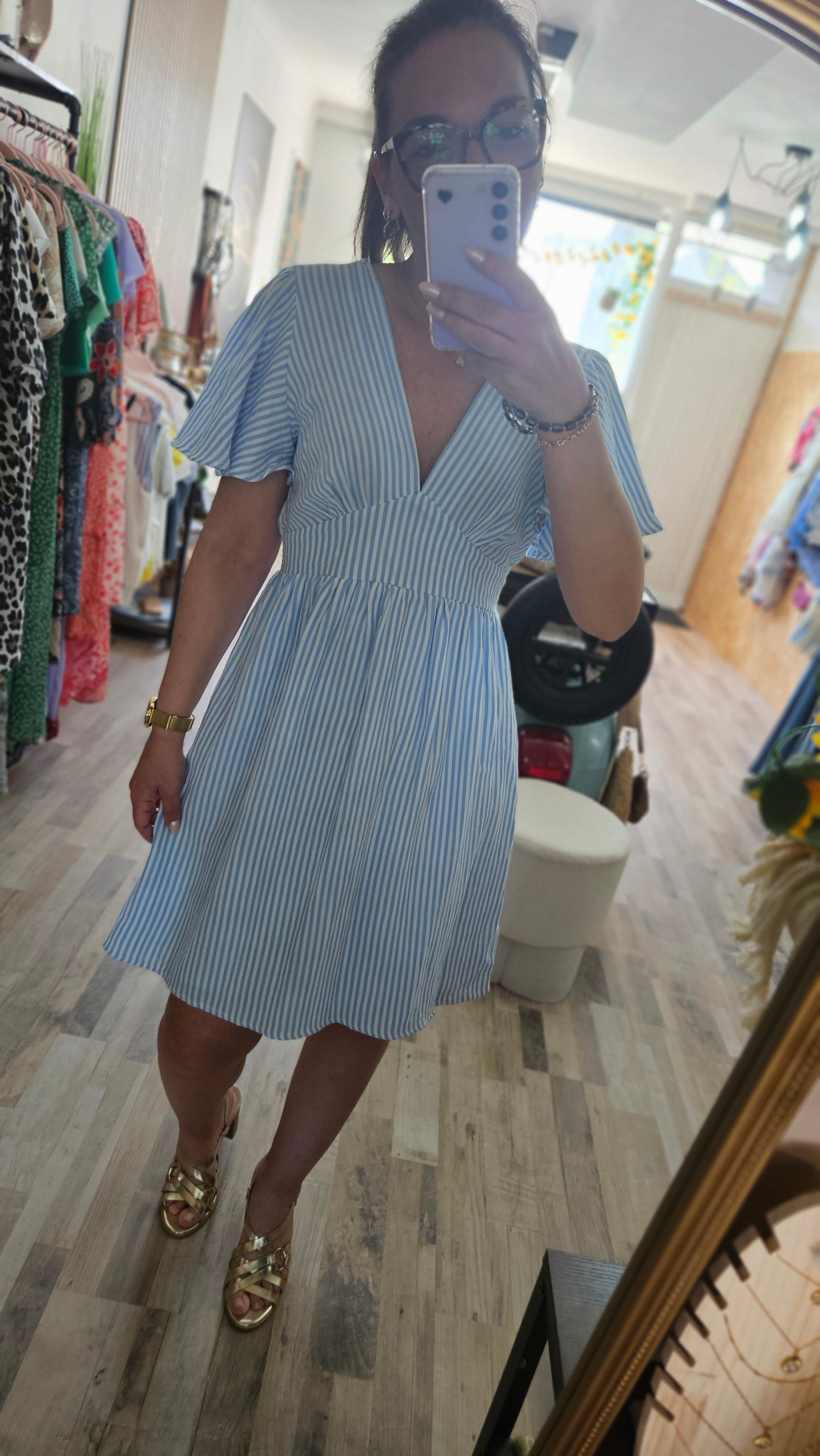 Robe genoux rayures bleues