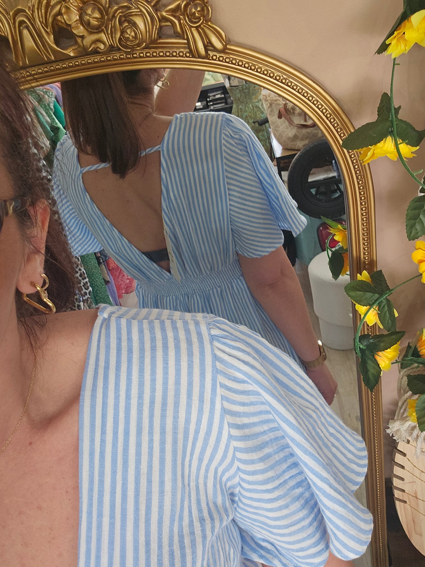 Robe genoux rayures bleues
