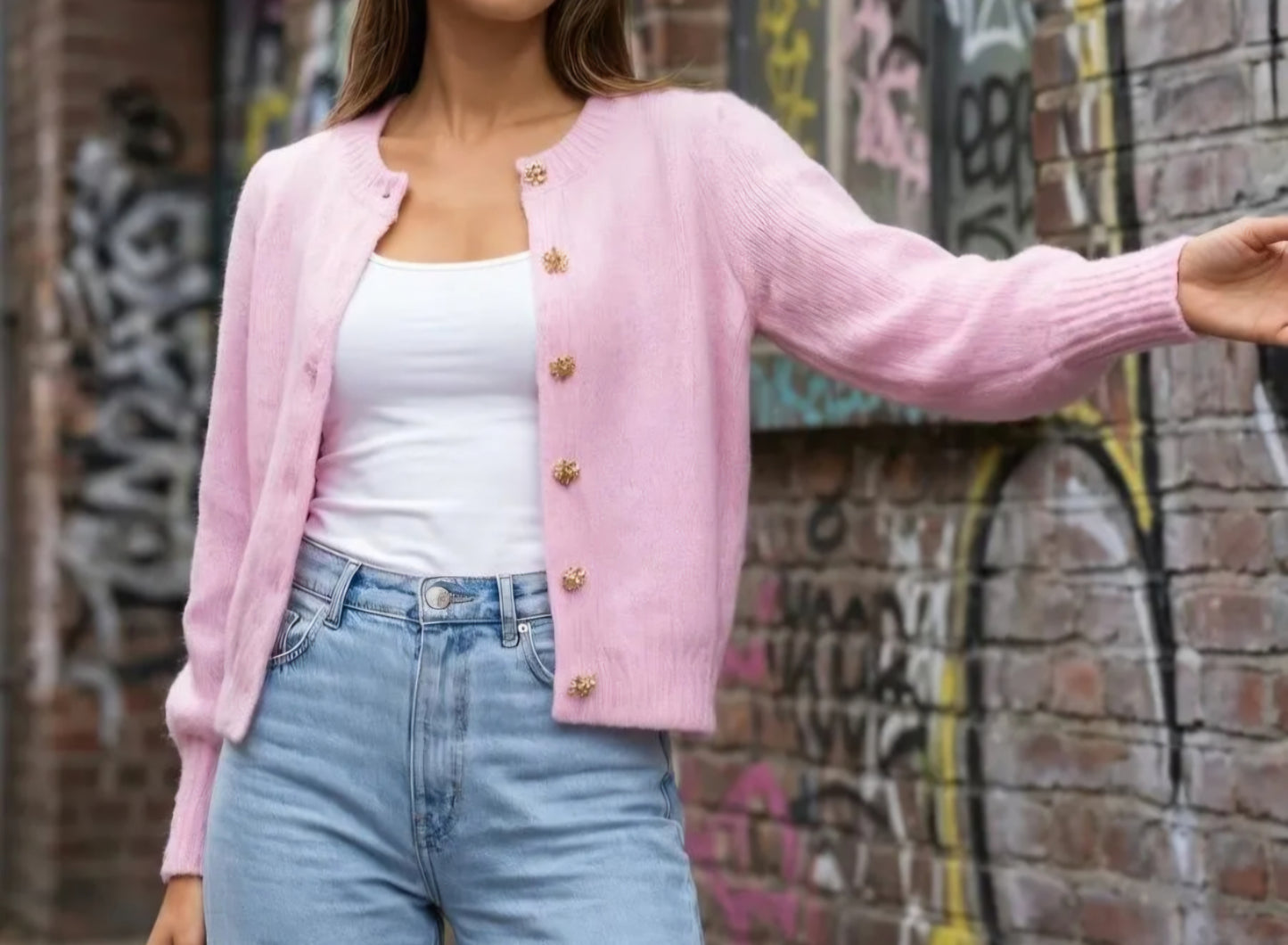 Gilet Rose boutons dorés