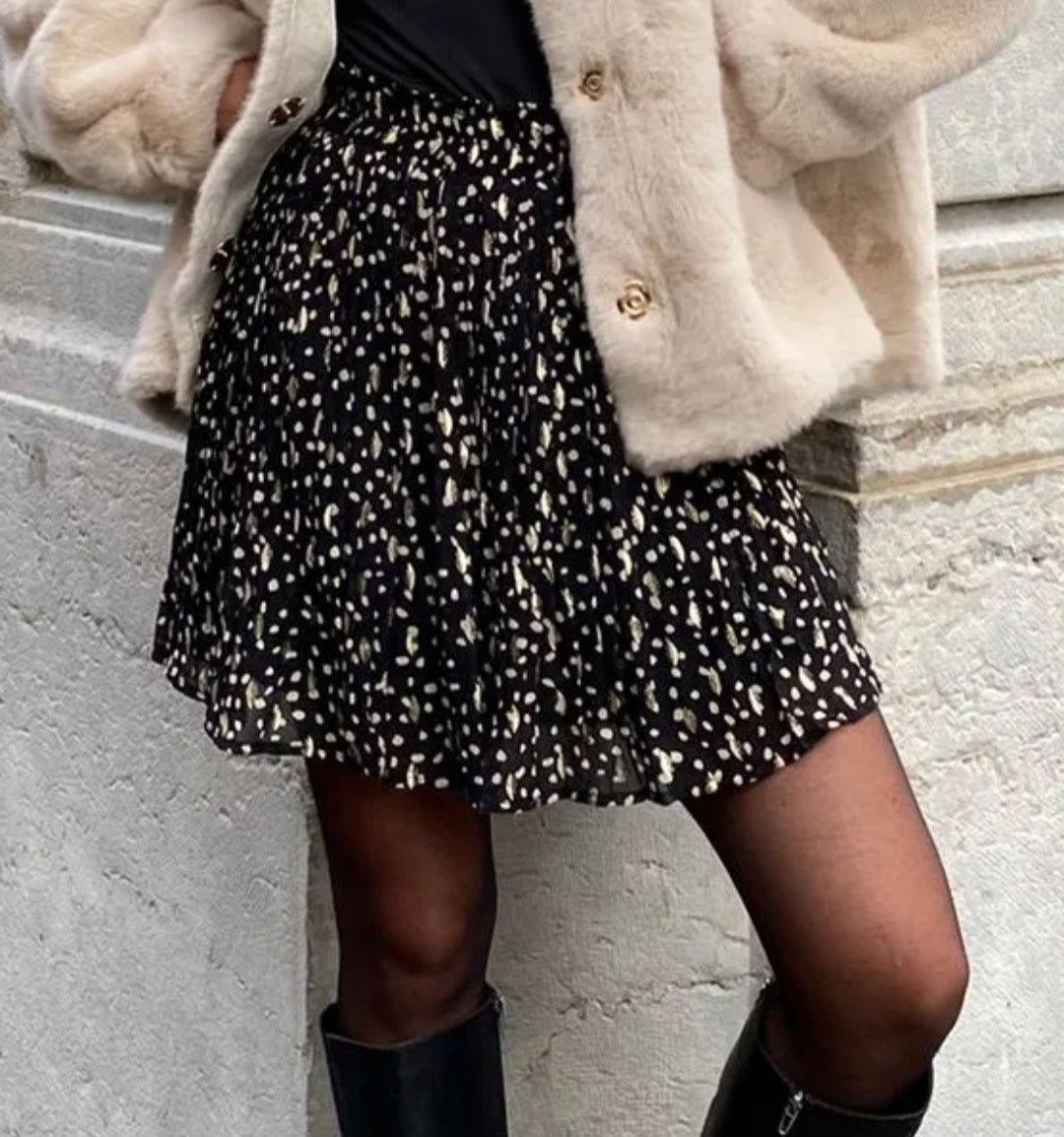 Jupe plissée Noir/Beige/dorée