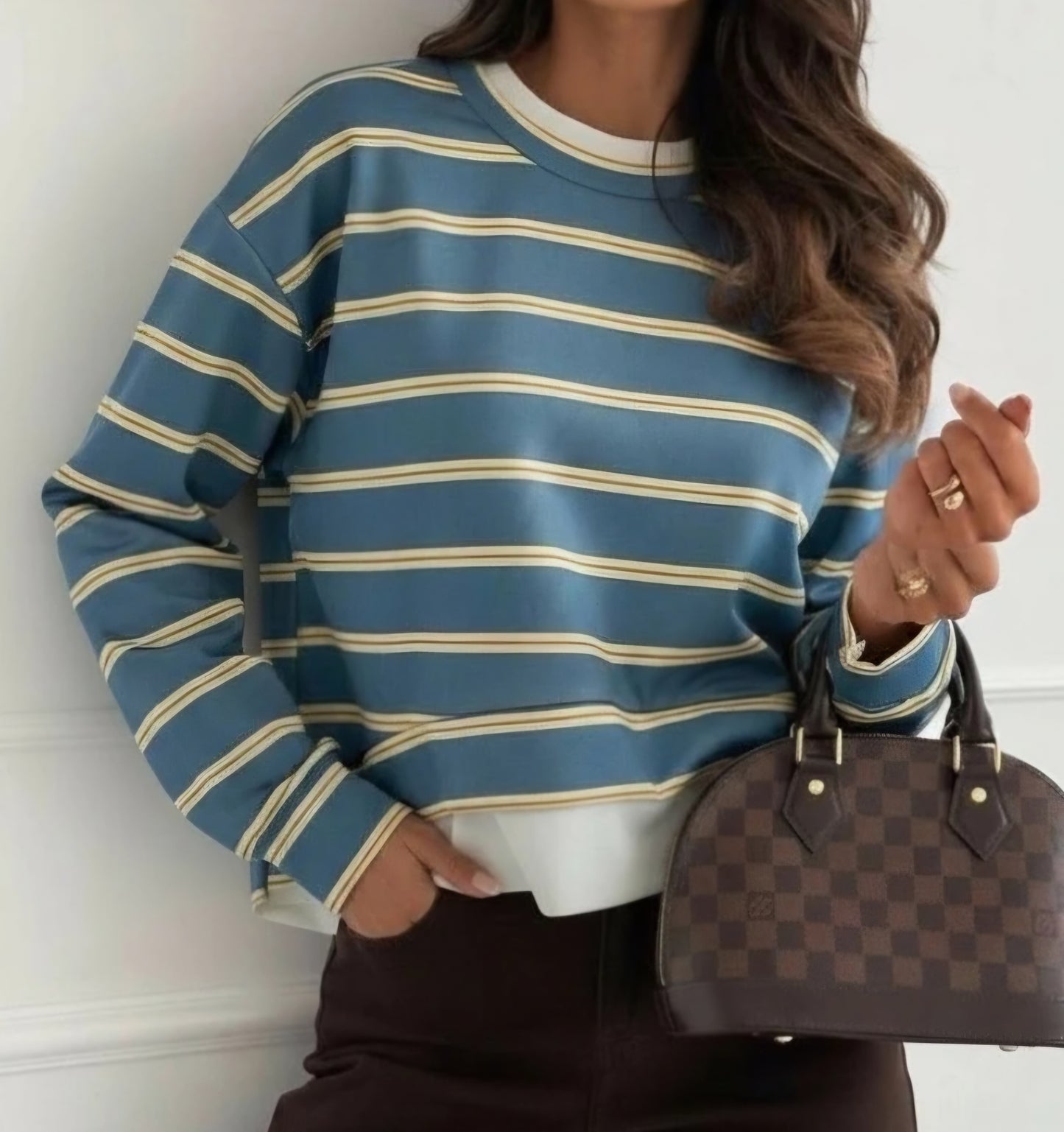 Sweat rayures double Bleu