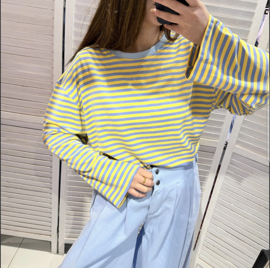 Sweat Rayé Jaune/Bleu