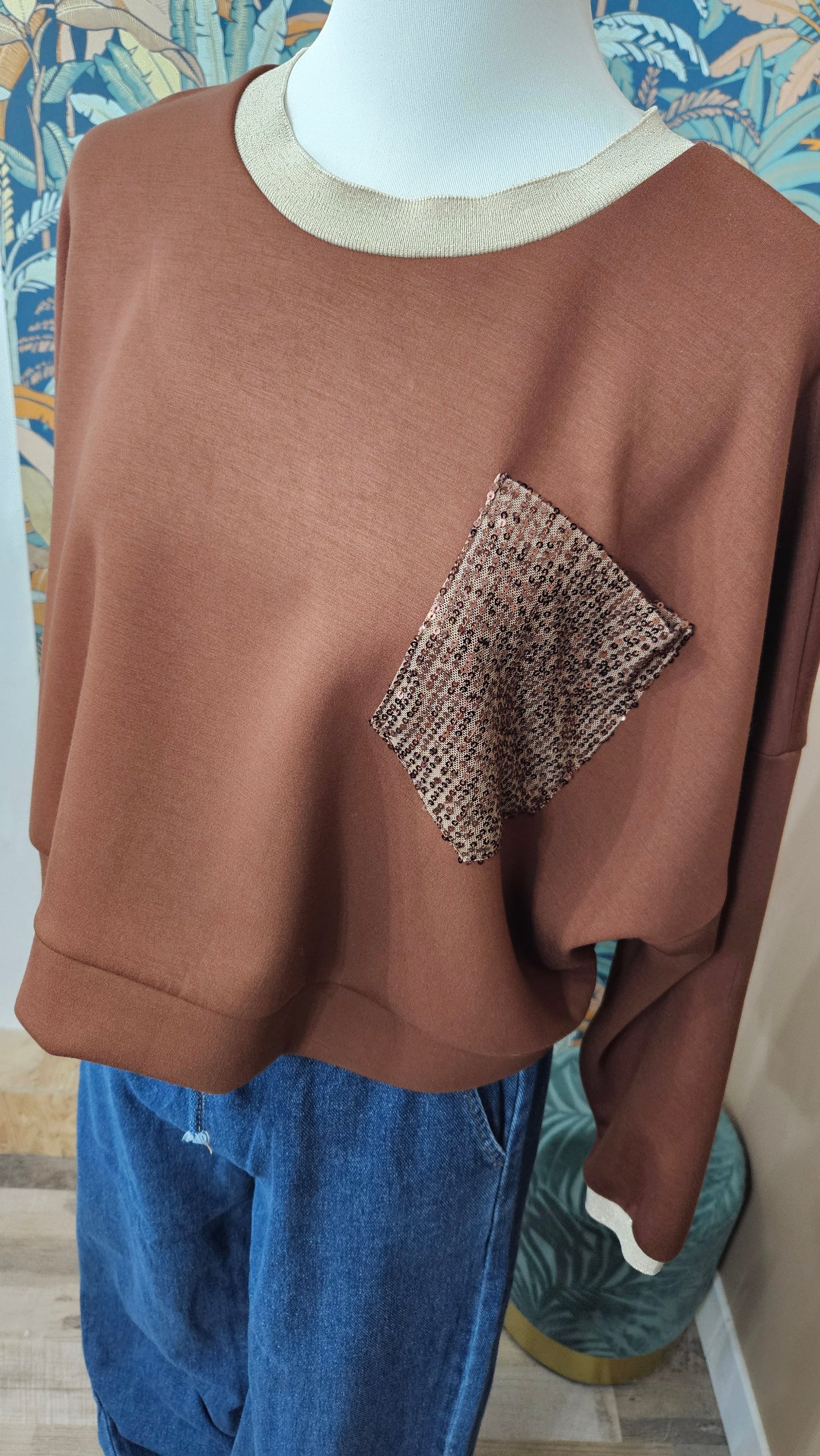 Sweat marron/sequins