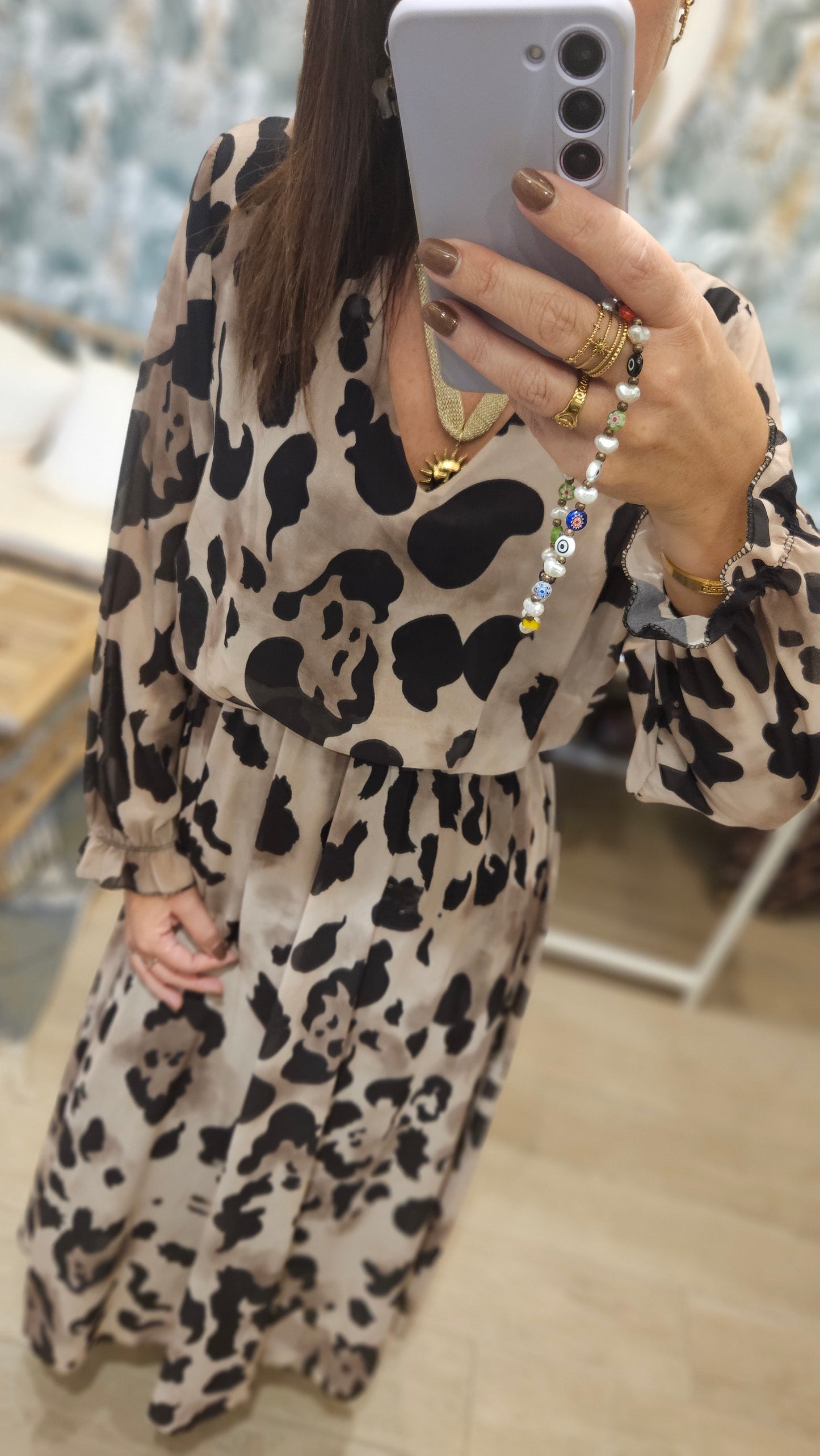 Robe longue fluide Léopard Beige