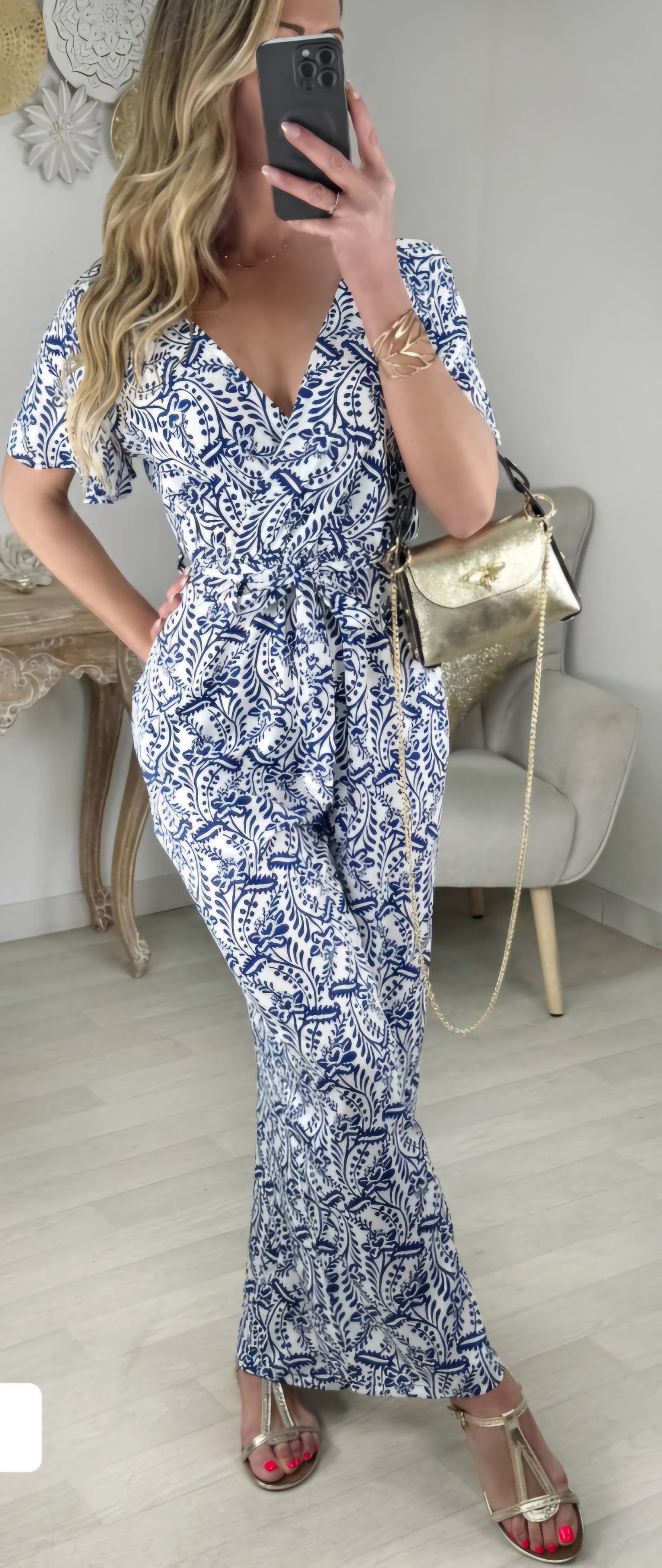 Combi-pantalon motifs bleus