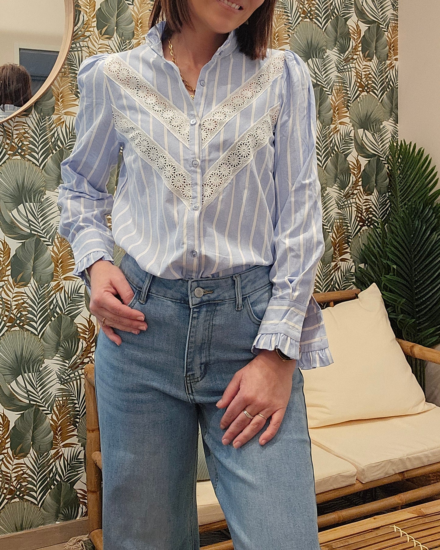 Chemise Bleu ciel Broderie