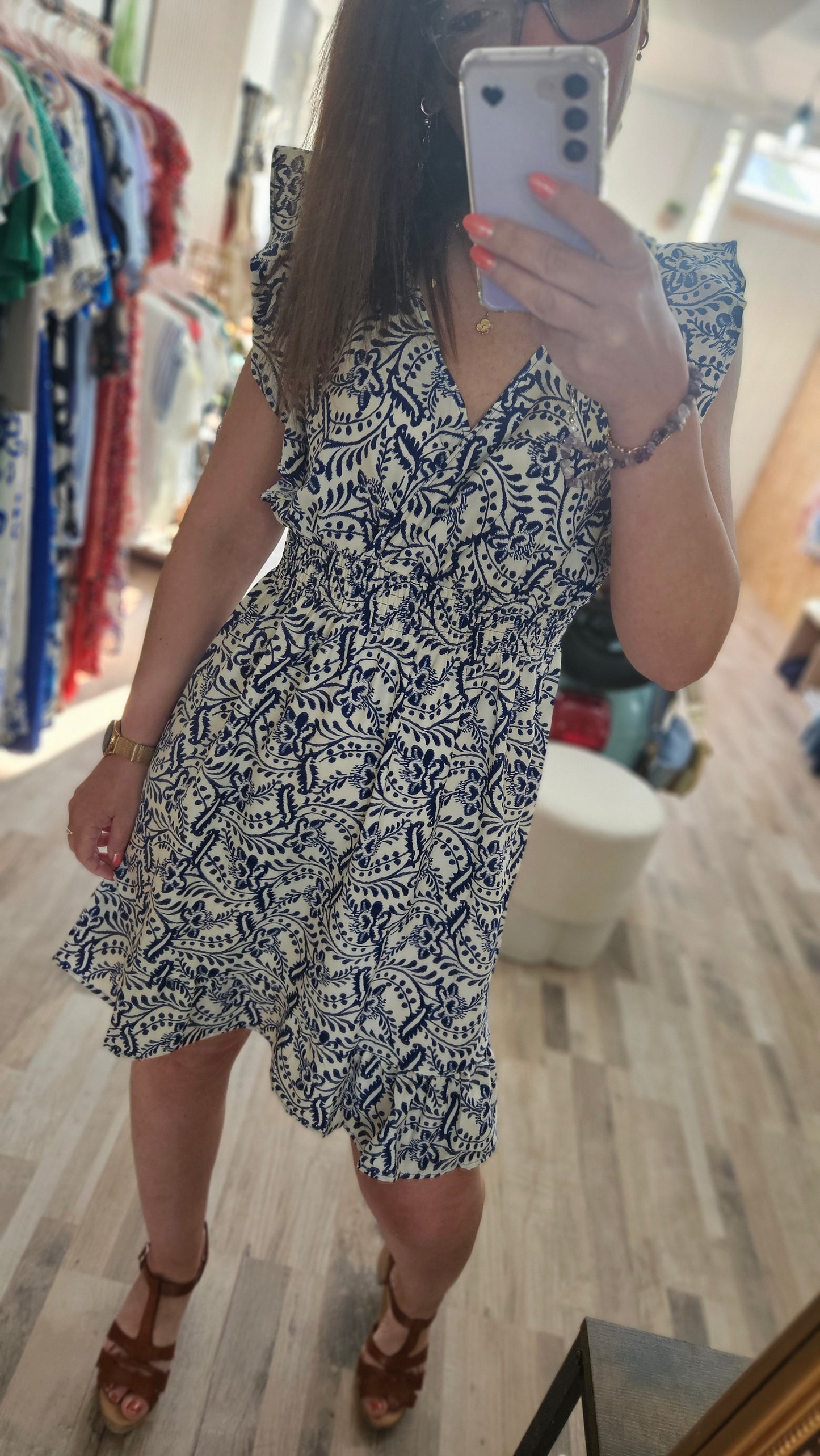 Robe courte à motifs bleus