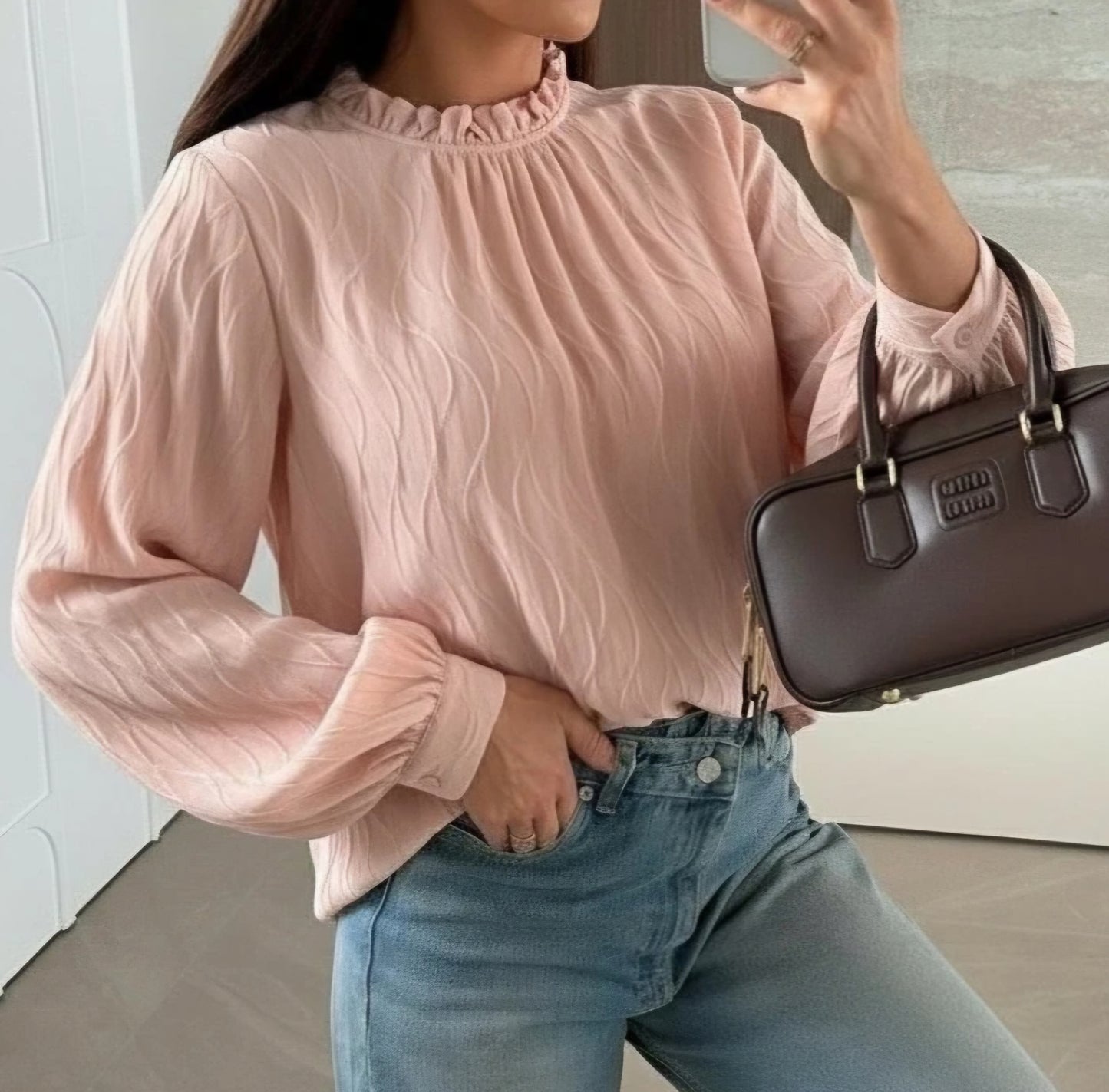 Blouse col volanté Rose