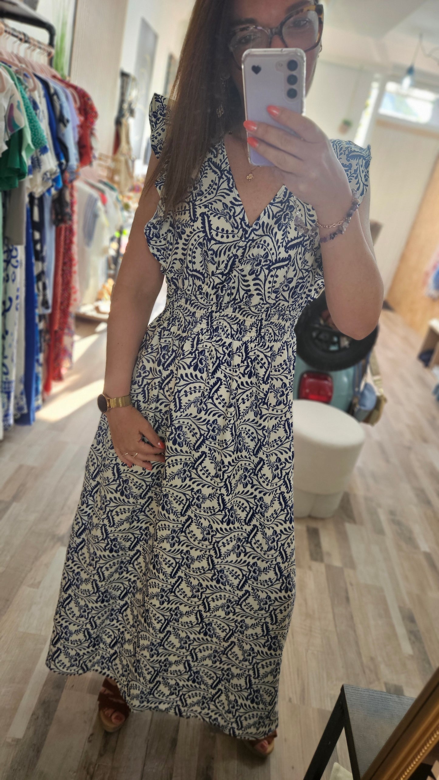 Robe longue motifs bleus SM