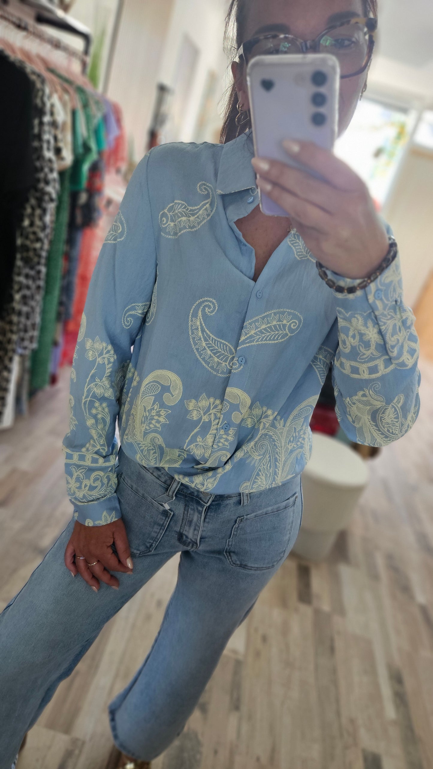 Chemise bleue ciel/écru