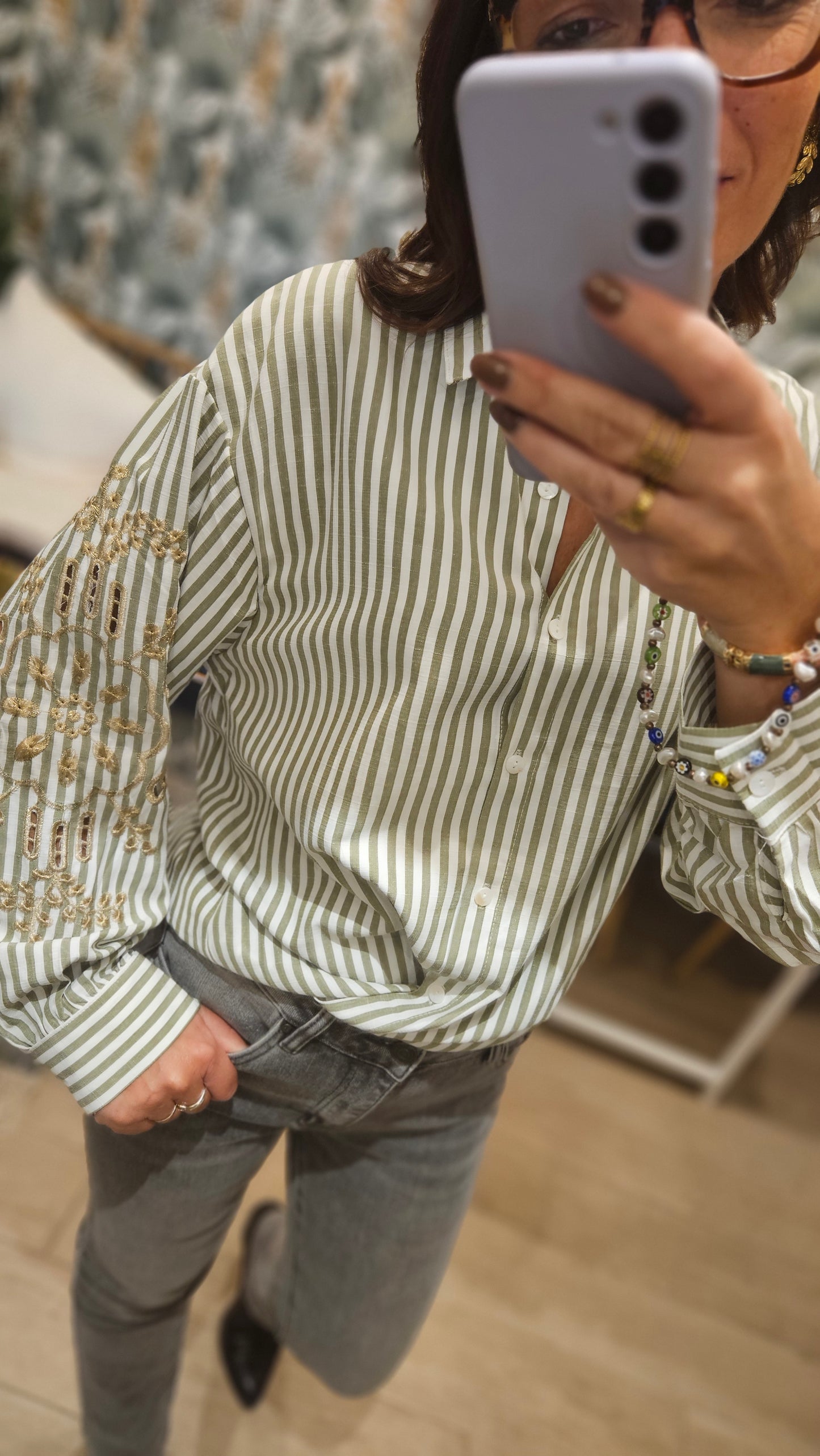 Chemise à rayures Kaki
