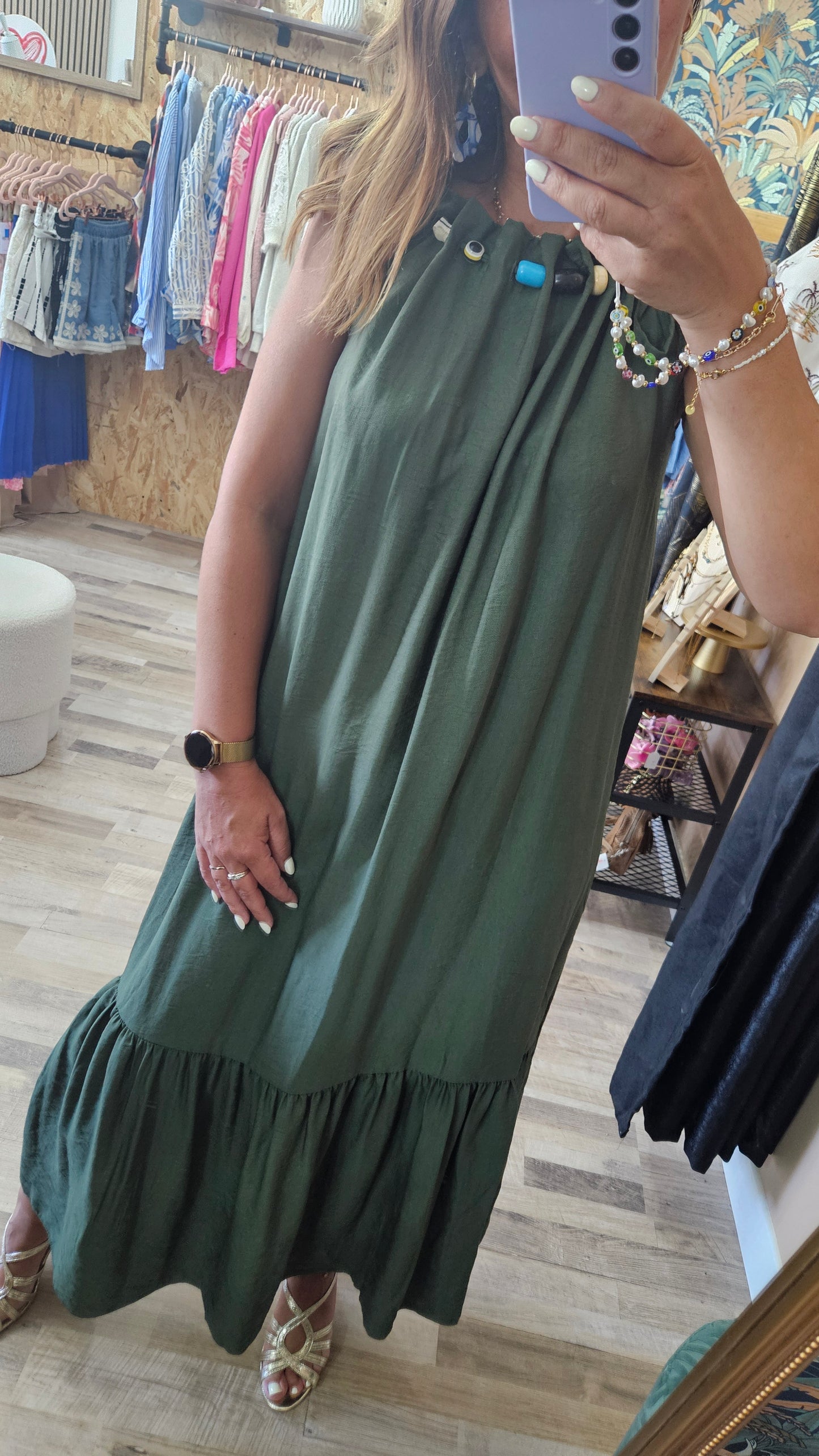 Robe longue Kaki perle