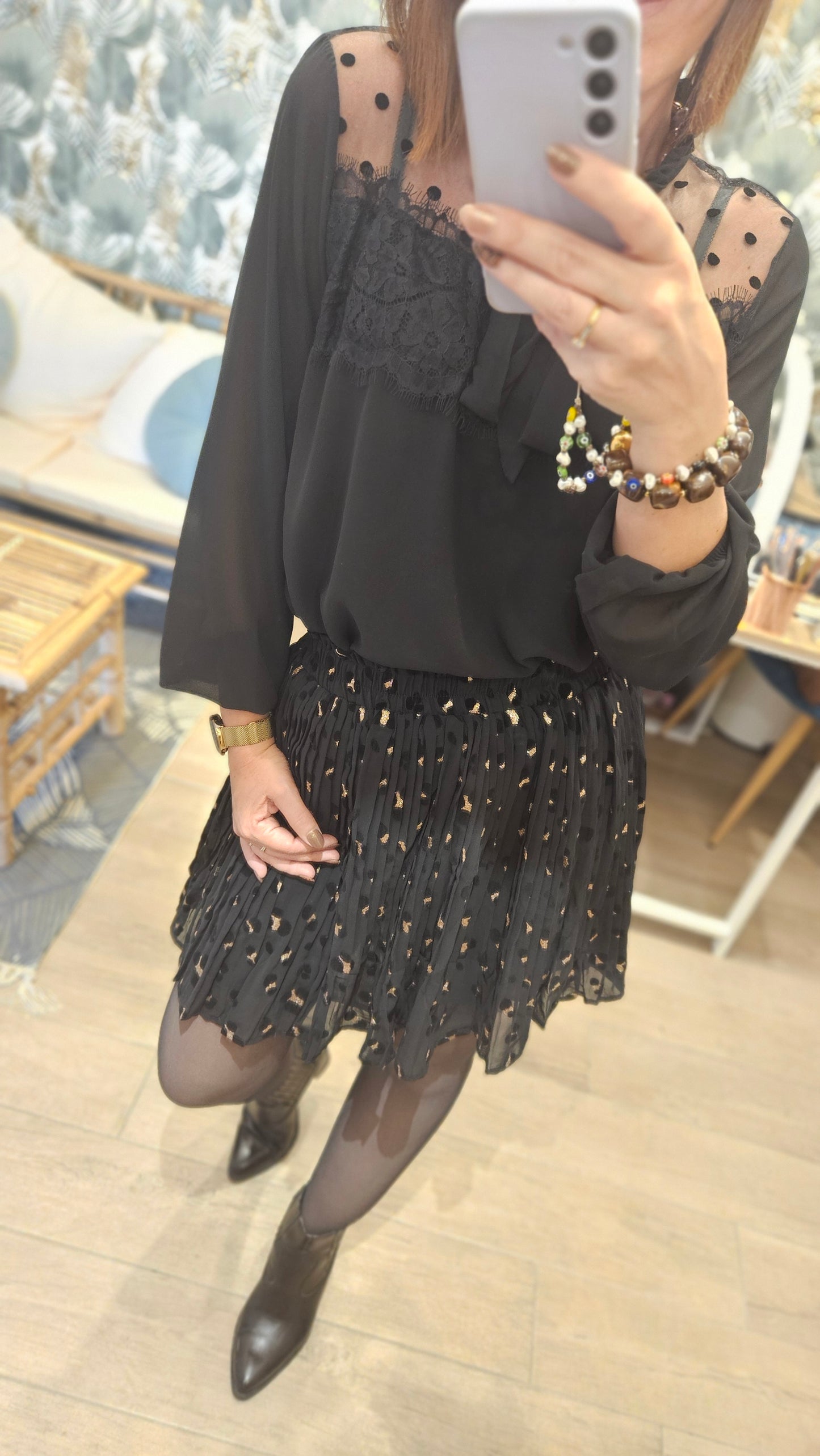 Jupe plissée Noir/Dorée