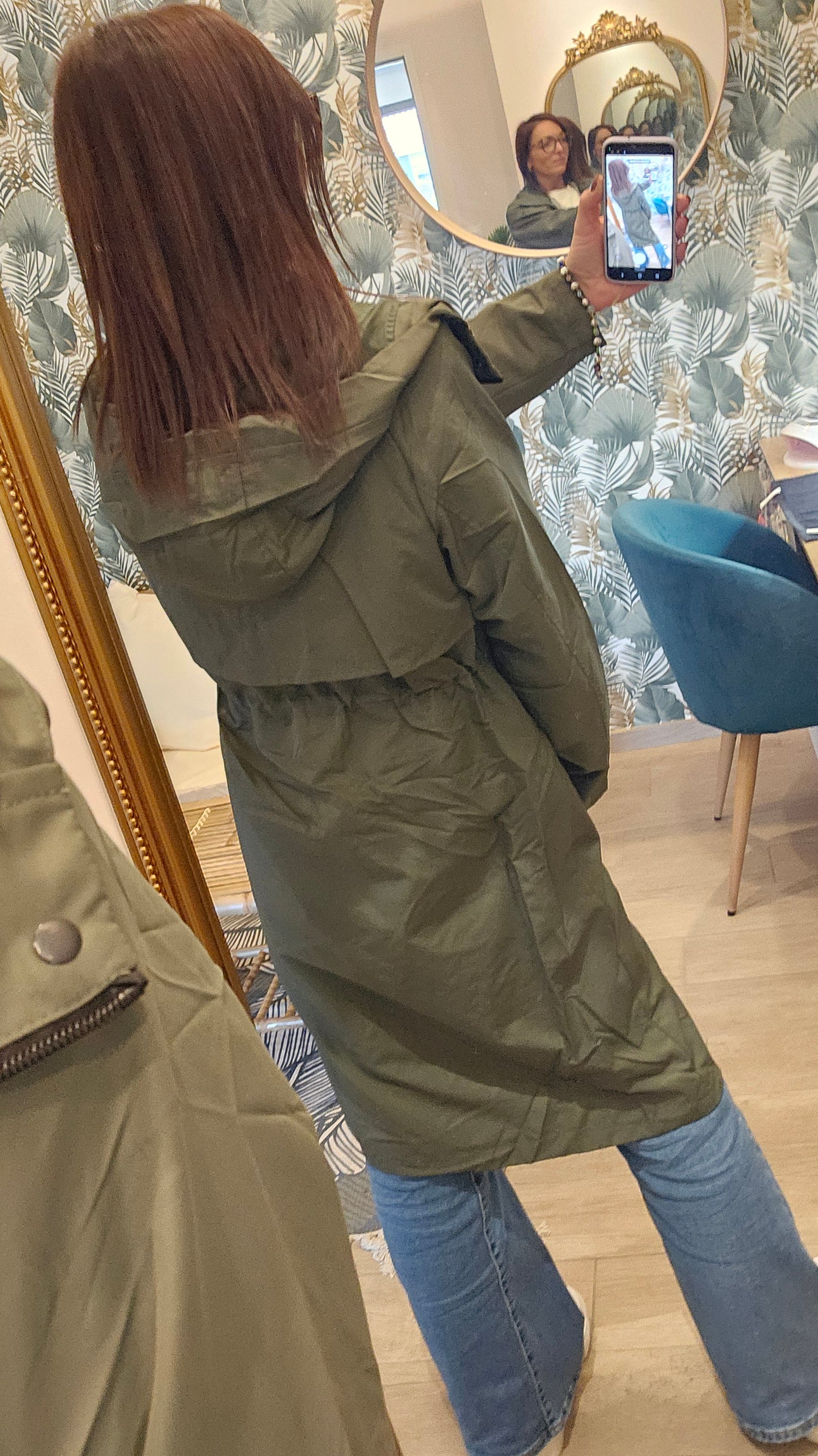 Parka long Imperméable à capuche Kaki